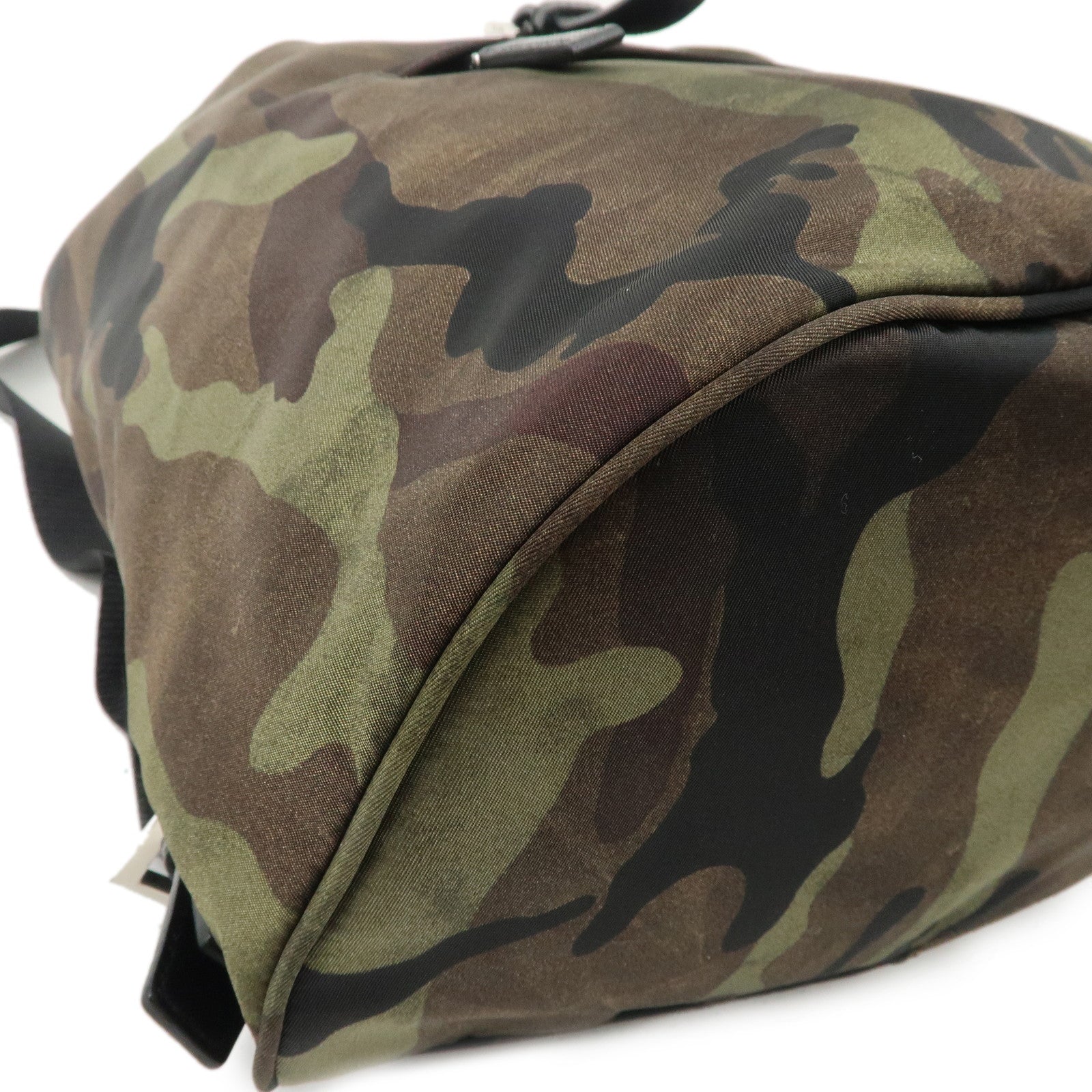 PRADA Logo Nylon Leather Camouflage Back Pack Ruck Sack BZ0032 Used