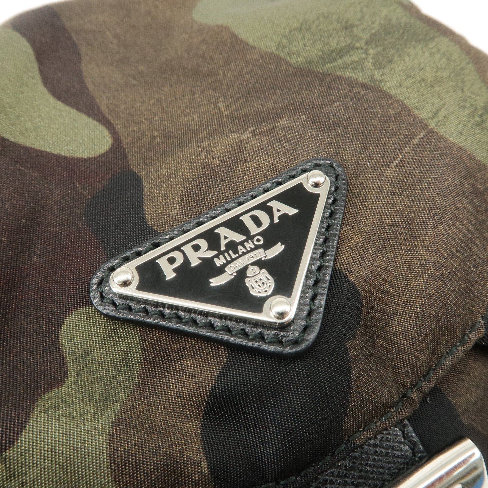 PRADA Logo Nylon Leather Camouflage Back Pack Ruck Sack BZ0032 Used