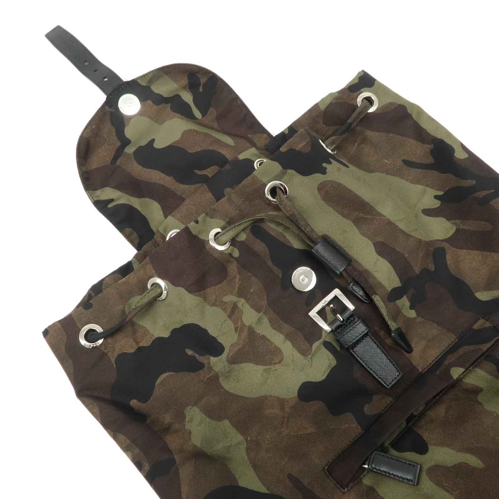 PRADA Logo Nylon Leather Camouflage Back Pack Ruck Sack BZ0032 Used