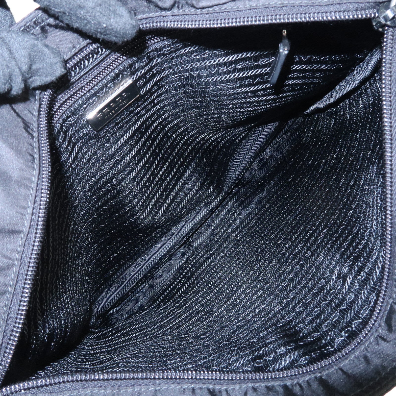 PRADA Triangle Logo Nylon Saffiano Leather Shoulder Bag Black Used