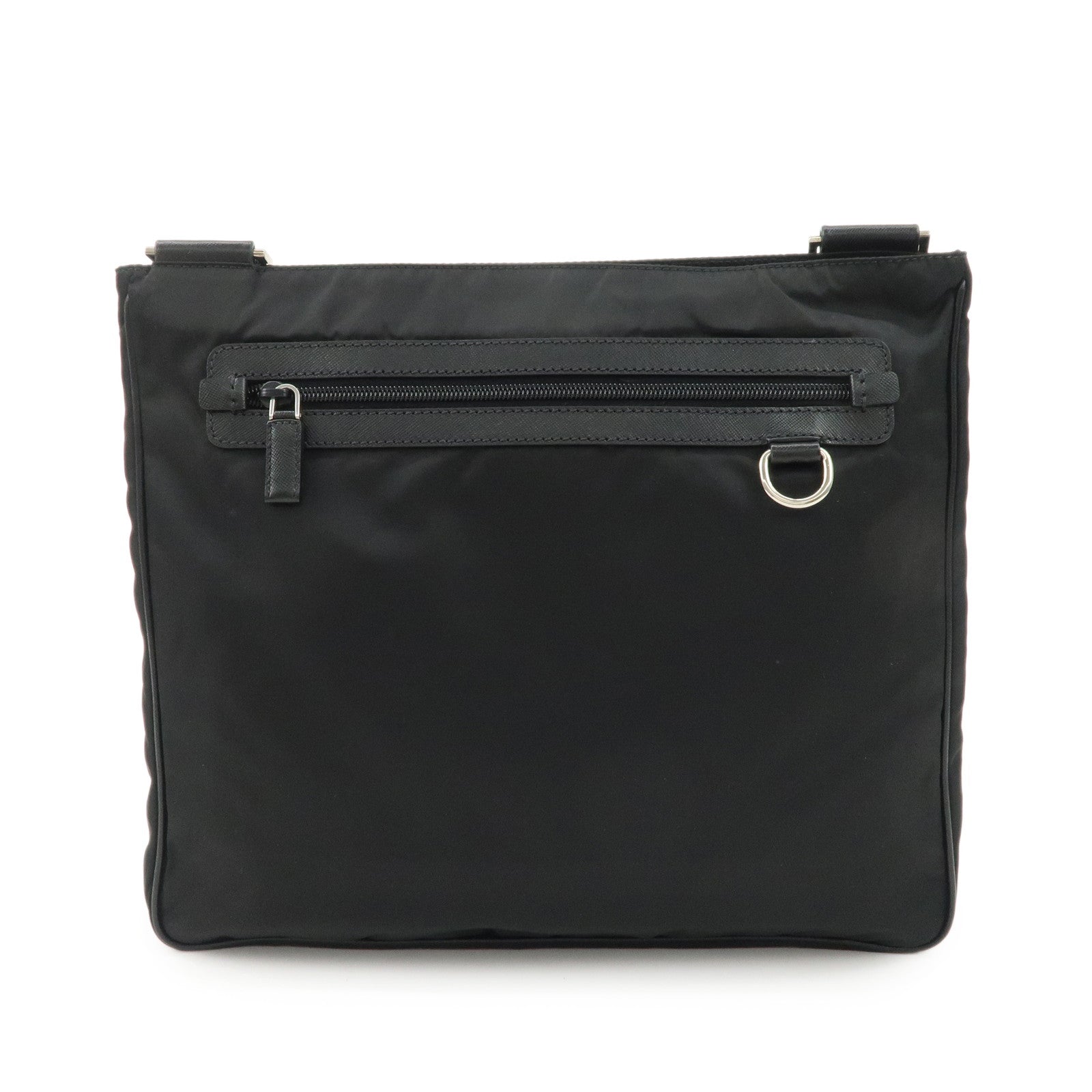 PRADA Triangle Logo Nylon Saffiano Leather Shoulder Bag Black Used