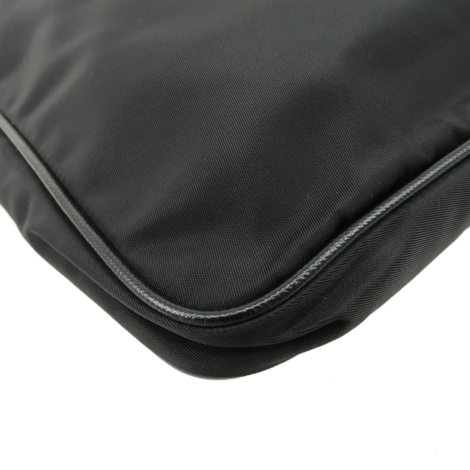 PRADA Triangle Logo Nylon Saffiano Leather Shoulder Bag Black Used