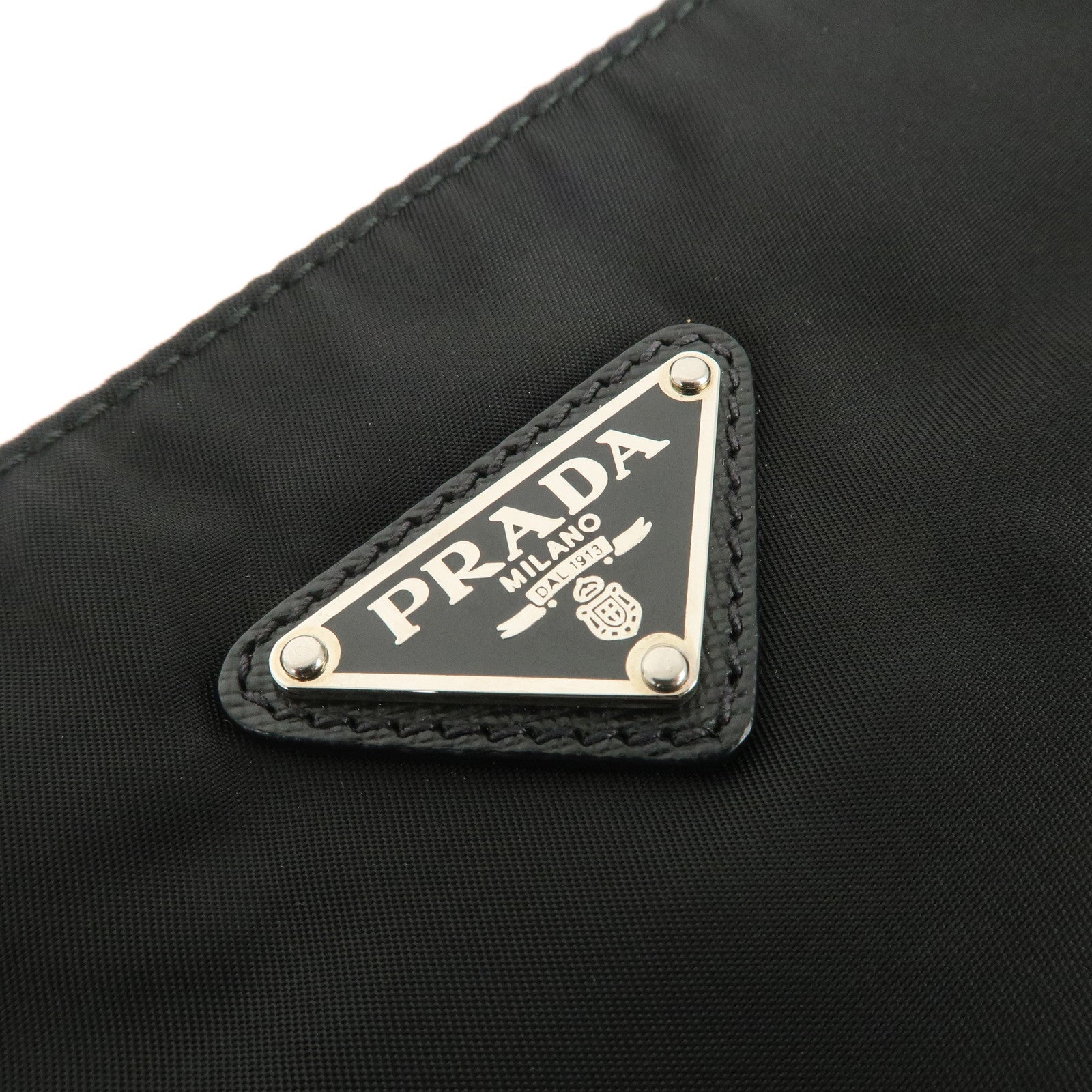 PRADA Triangle Logo Nylon Saffiano Leather Shoulder Bag Black Used