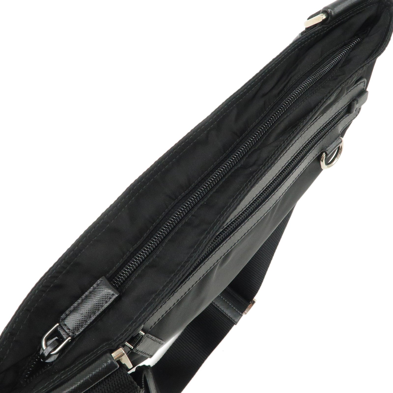 PRADA Triangle Logo Nylon Saffiano Leather Shoulder Bag Black Used