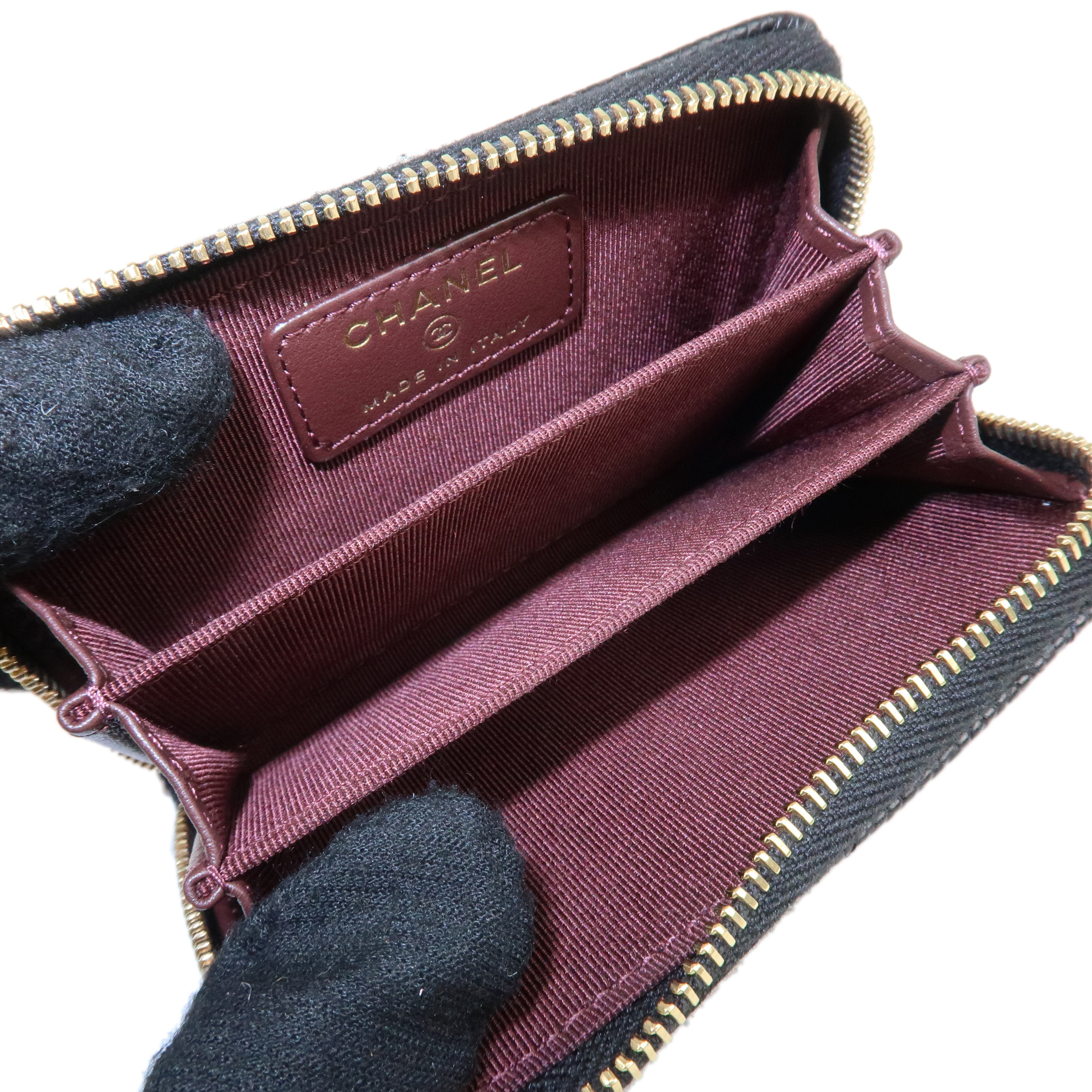 CHANEL COCO Mark Matelasse Caviar Skin Coin Case Black AP0216 Used