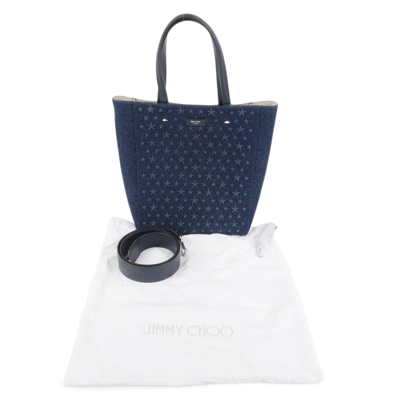 JIMMY CHOO Denim Leather Lenny North South 2Way Tote Bag Indigo Used
