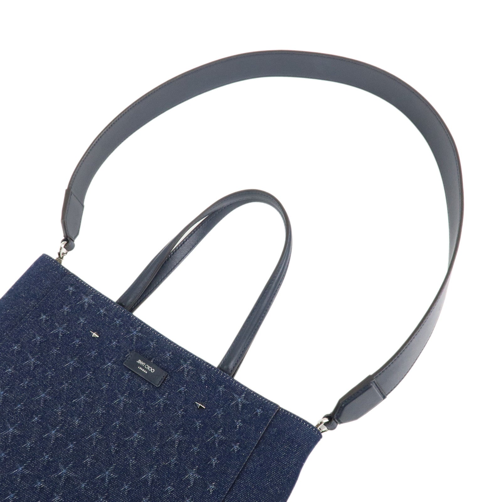 JIMMY CHOO Denim Leather Lenny North South 2Way Tote Bag Indigo Used