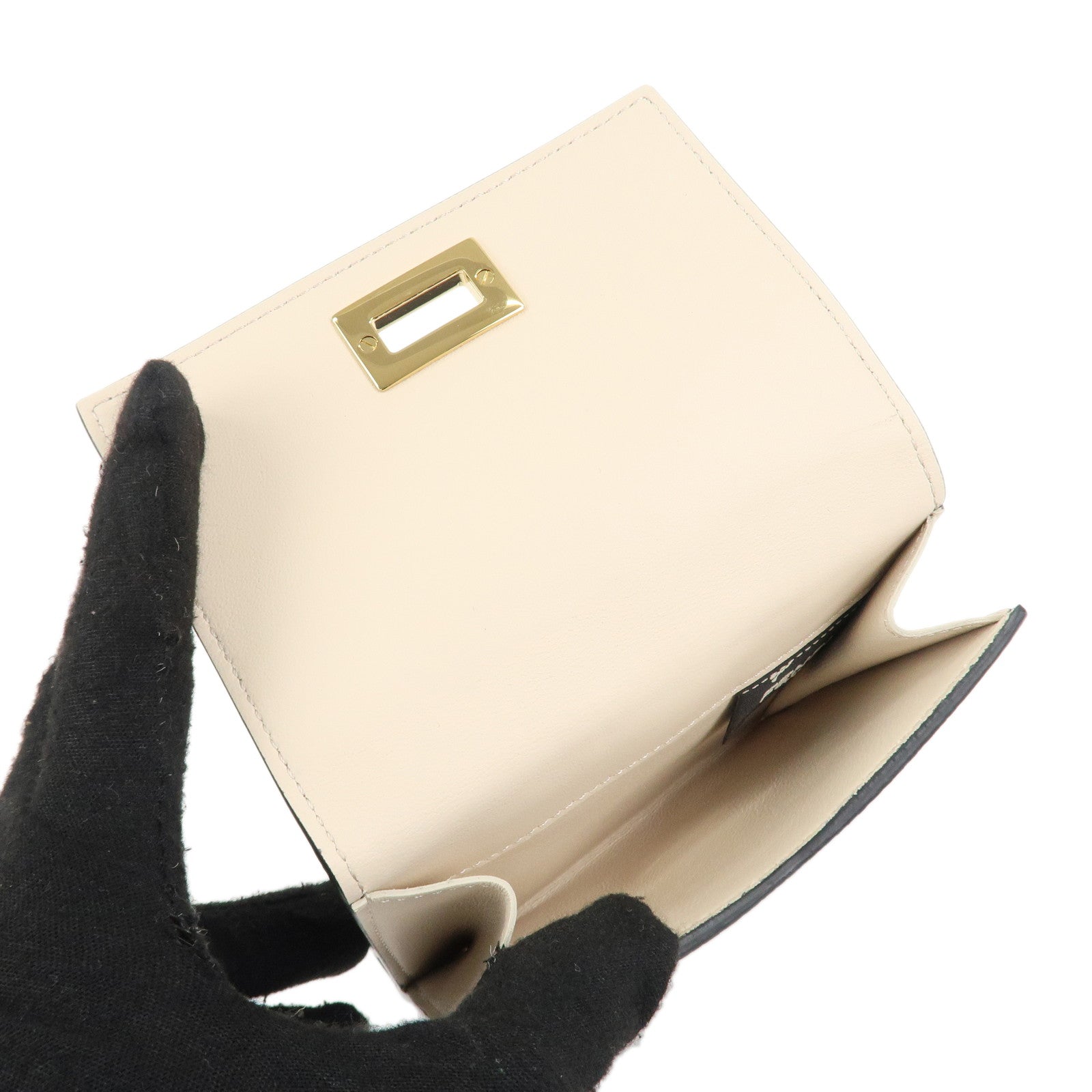 FENDI Leather Peekaboo Folded Wallet Bi-fold Wallet Black 8M0438 Used