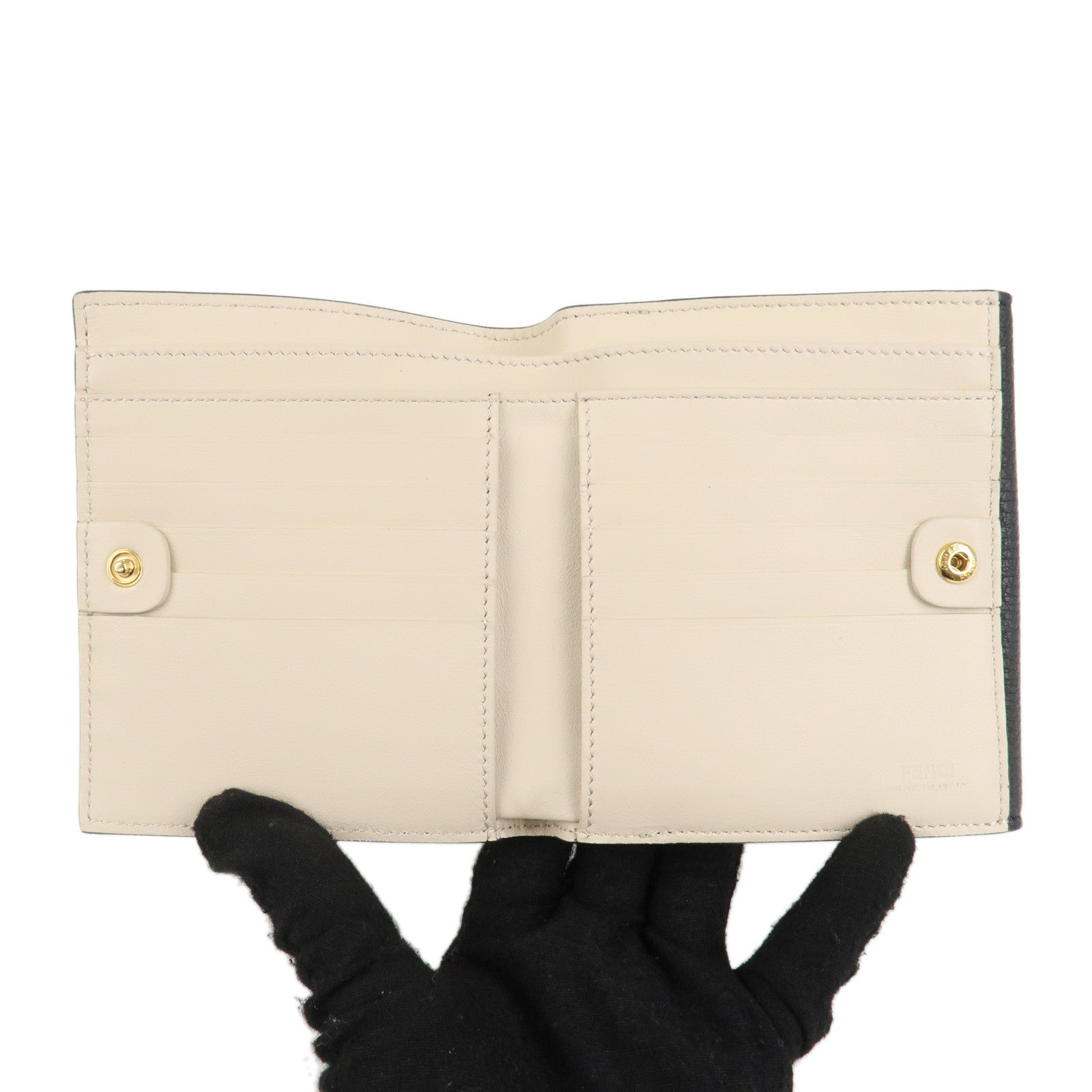 FENDI Leather Peekaboo Folded Wallet Bi-fold Wallet Black 8M0438 Used