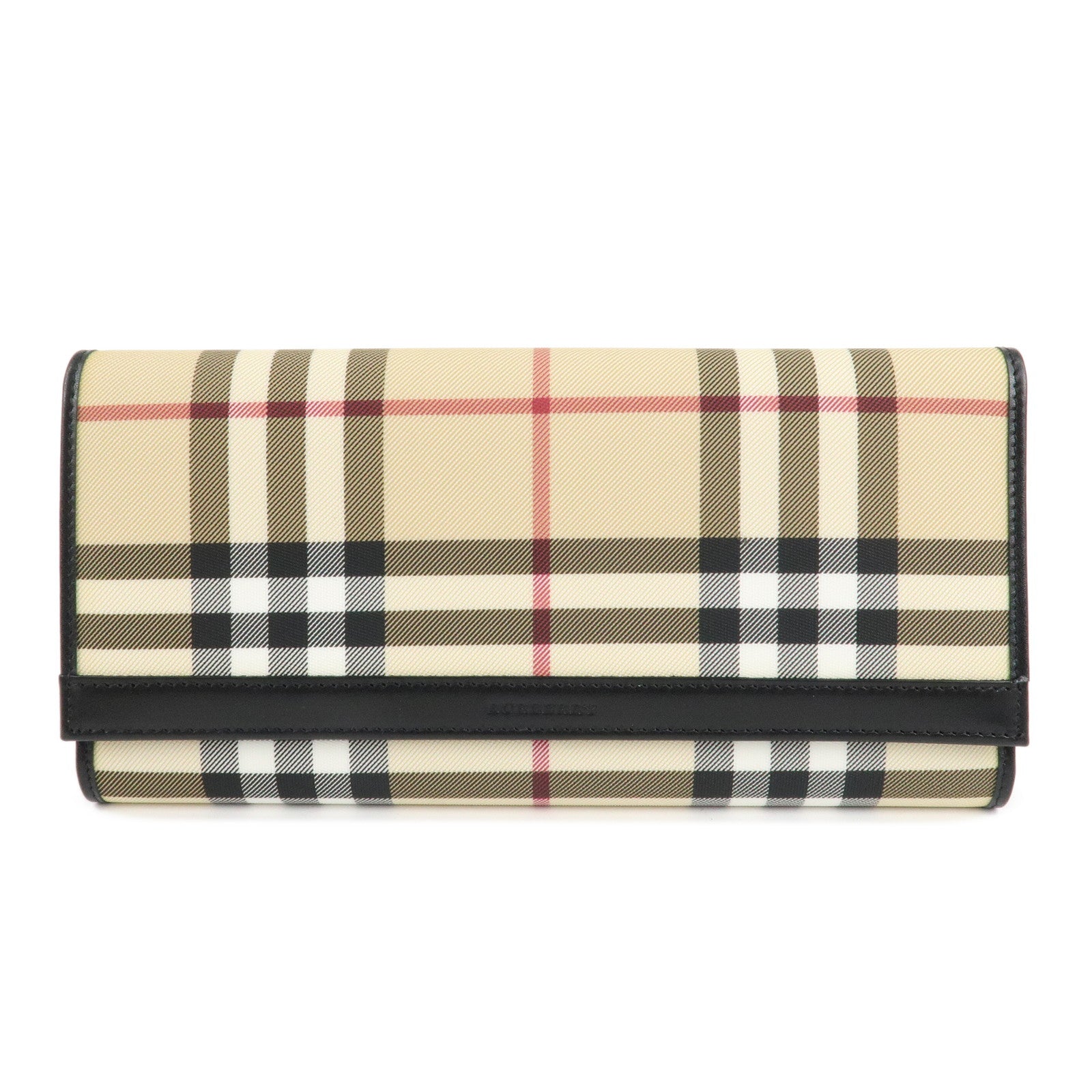 BURBERRY-Burberry-London-PVC-Leather-Long-Wallet-Nova-Plaid-Black