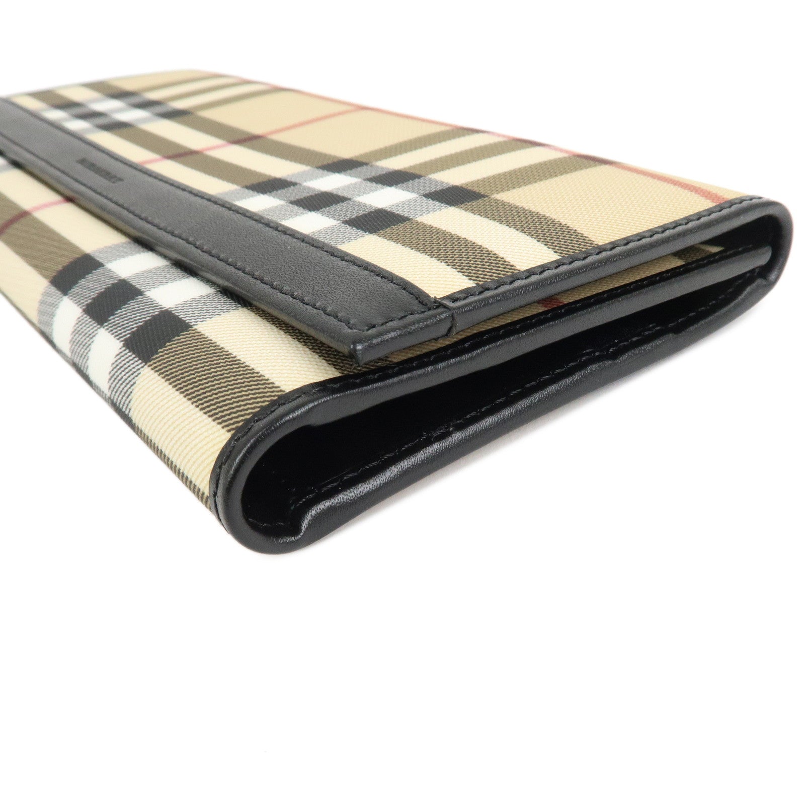 BURBERRY Burberry London PVC Leather Long Wallet Nova Plaid Black Used