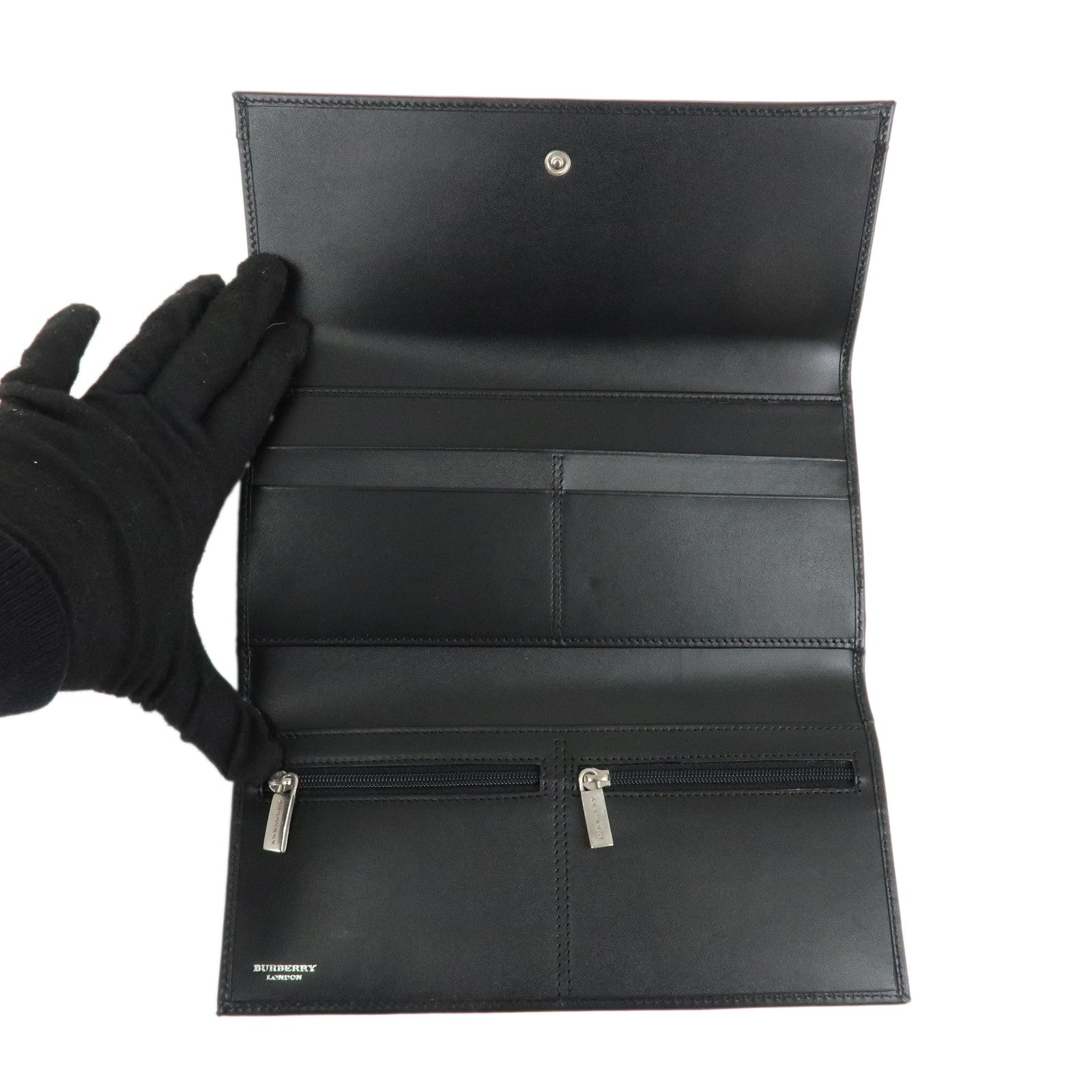 BURBERRY Burberry London PVC Leather Long Wallet Nova Plaid Black Used
