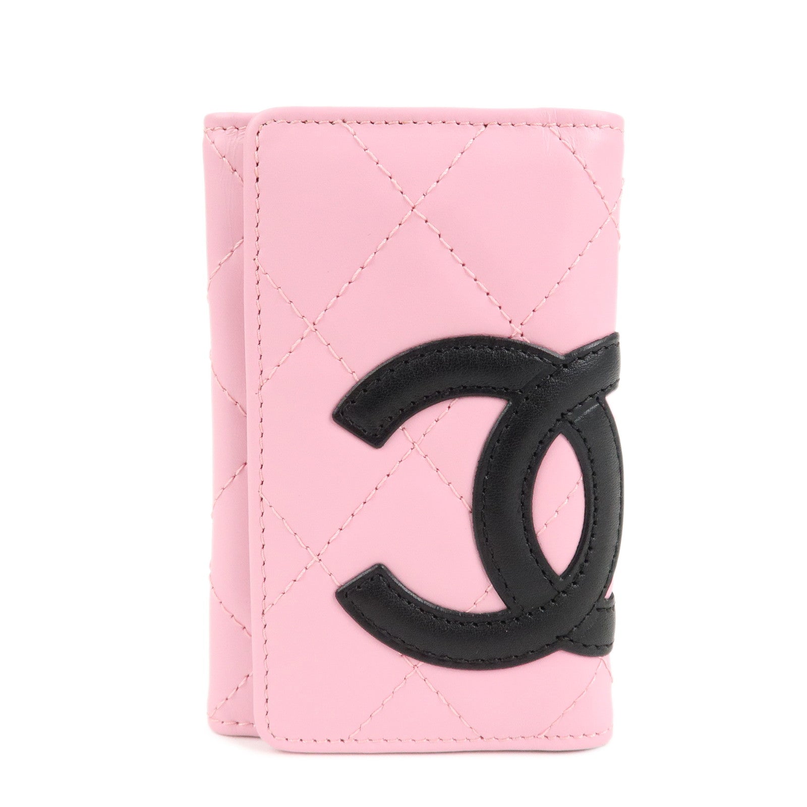 CHANEL-Cambon-Line-Lamb-Skin-6-Ring-Key-Case-Pink-Black-A26723