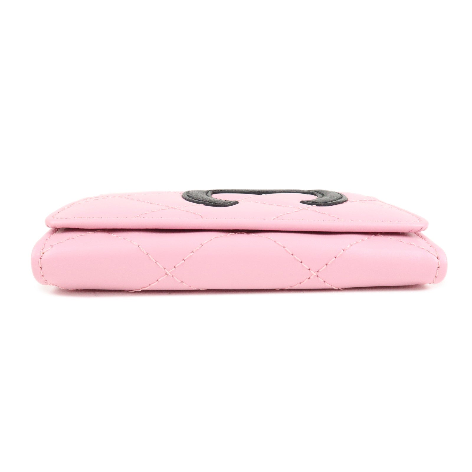 CHANEL Cambon Line Lamb Skin 6 Ring Key Case Pink Black A26723 Used