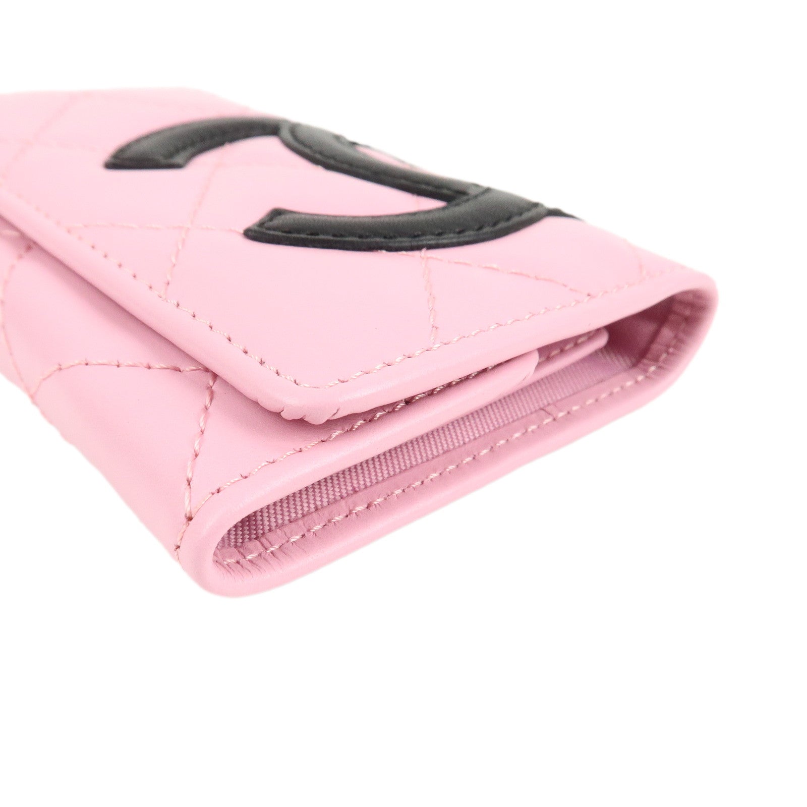 CHANEL Cambon Line Lamb Skin 6 Ring Key Case Pink Black A26723 Used