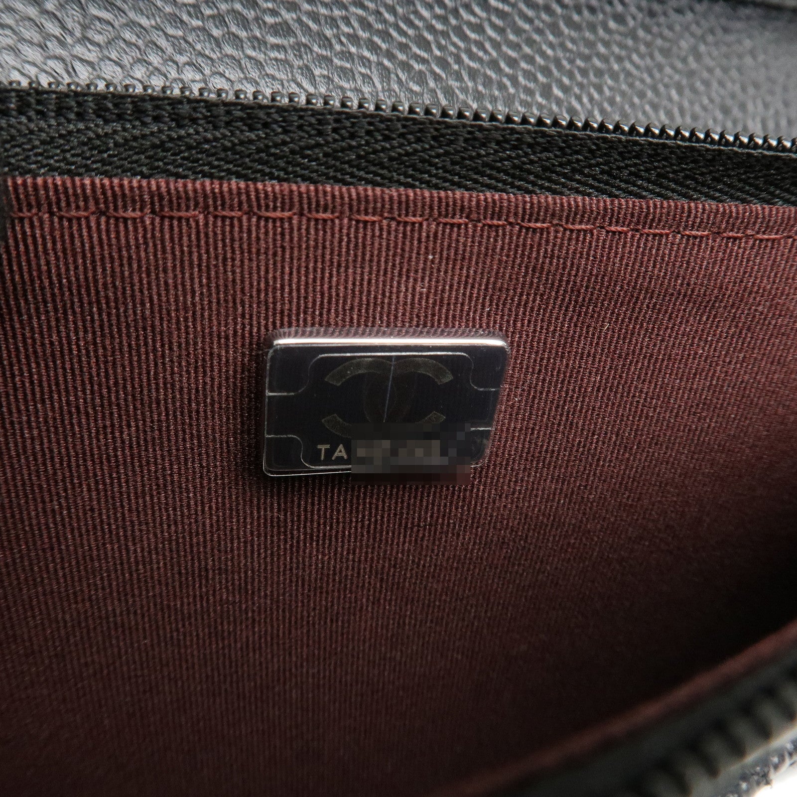 CHANEL Caviar Skin Chain Shoulder Wallet Purse Black Silver AP0250 Used