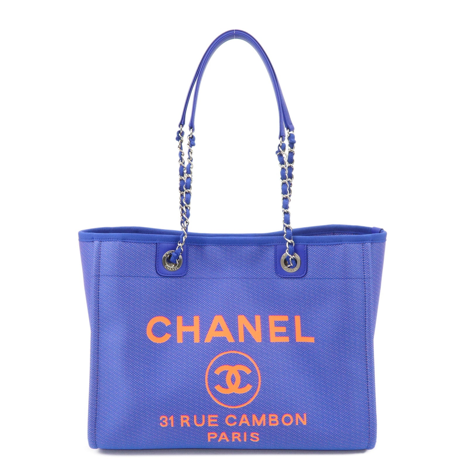 CHANEL-Deauville-MM-Canvas-Leather-Chain-Tote-Bag-Blue-A6700
