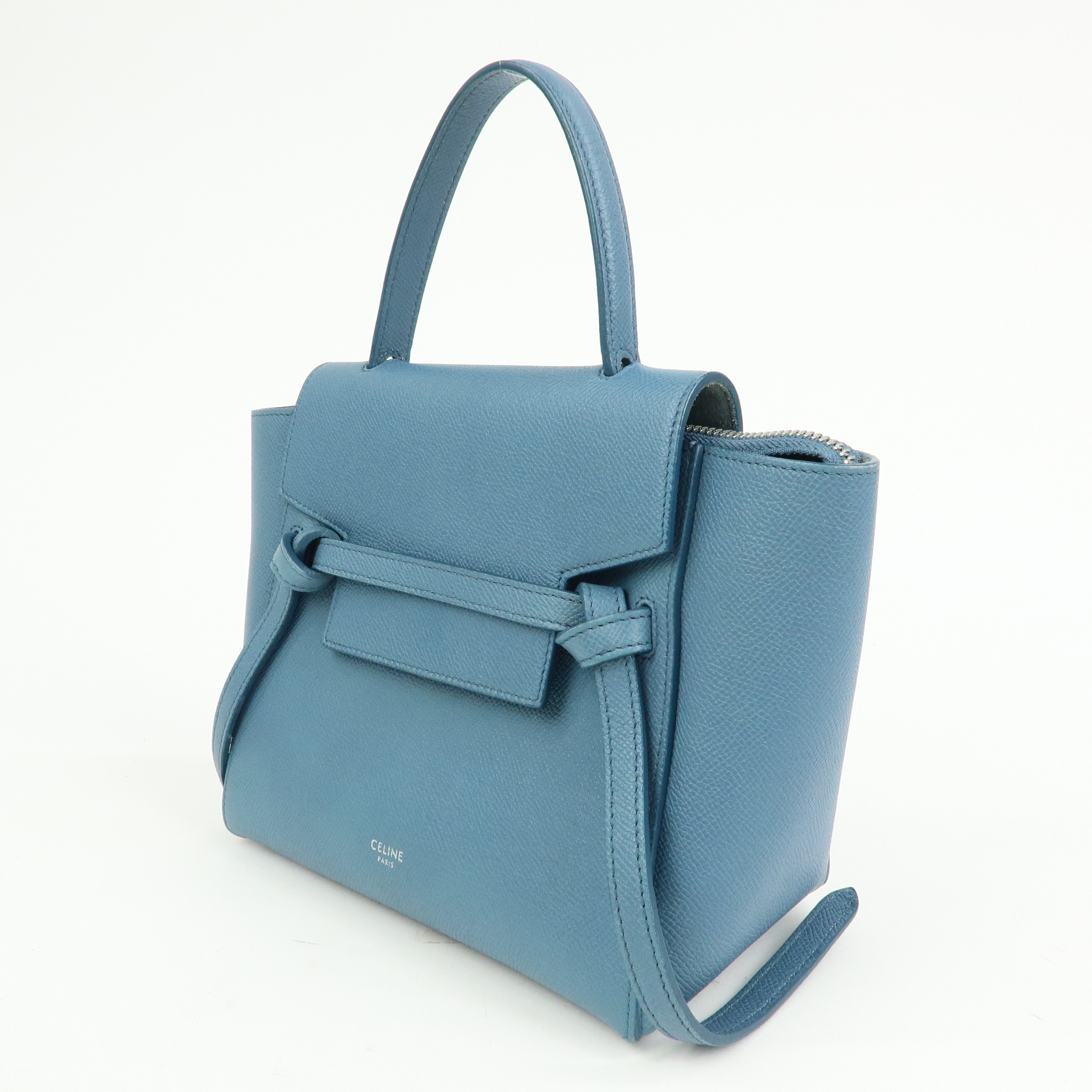 CELINE Belt Bag Leather 2Way Bag Hand Bag Shoulder Bag Blue