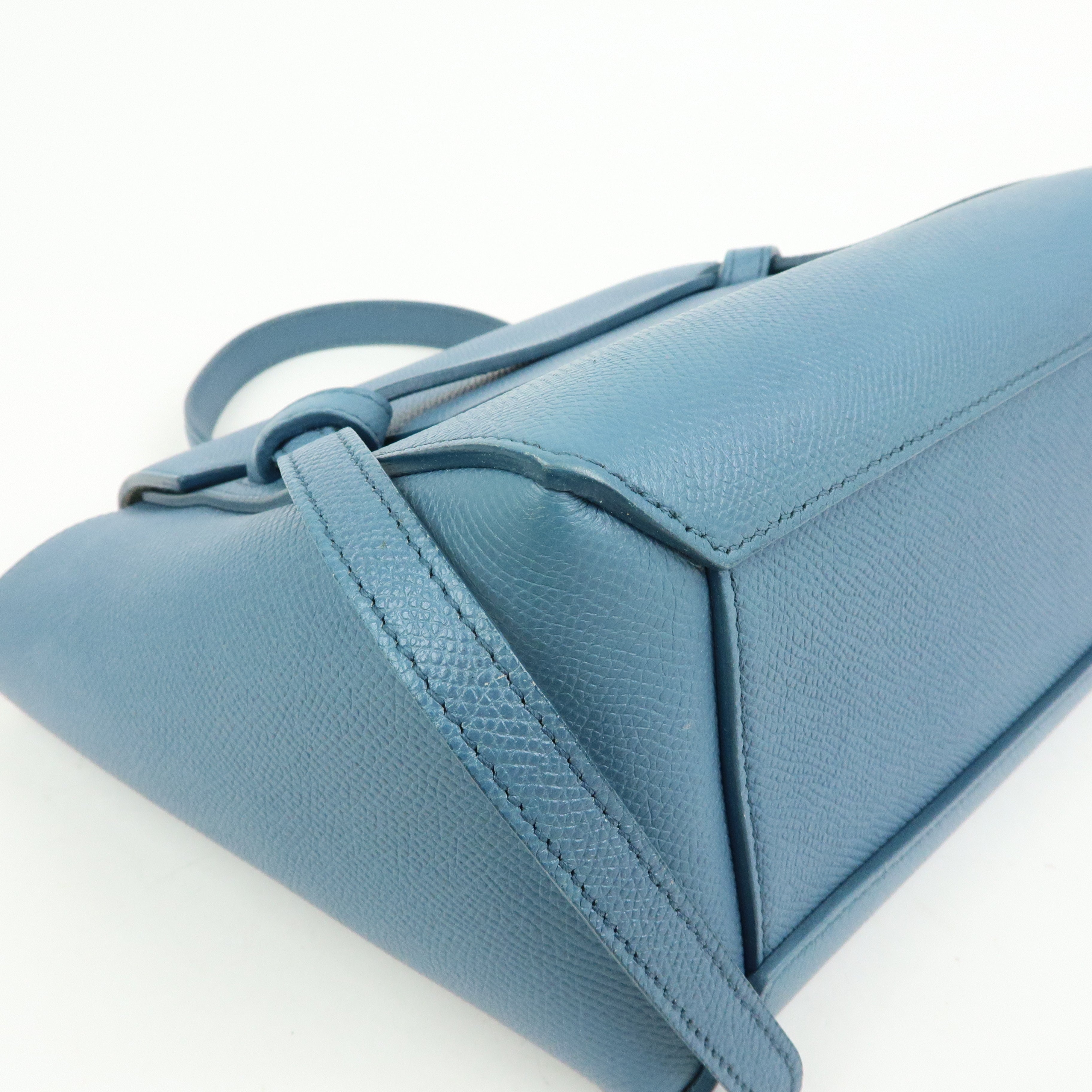 CELINE Belt Bag Leather 2Way Bag Hand Bag Shoulder Bag Blue