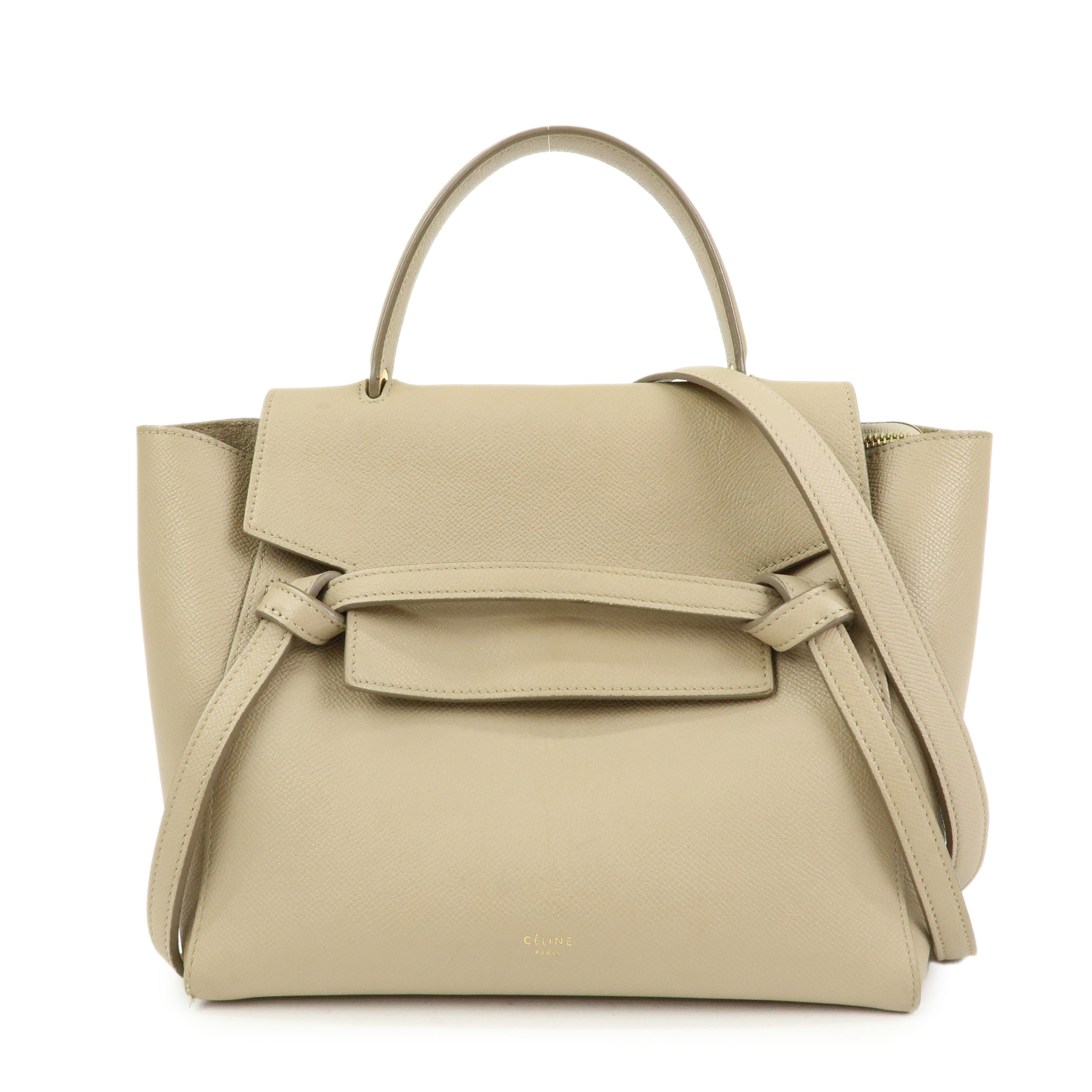CELINE Belt Bag Leather 2WAY Bag Hand Bag Shoulder Bag Greige