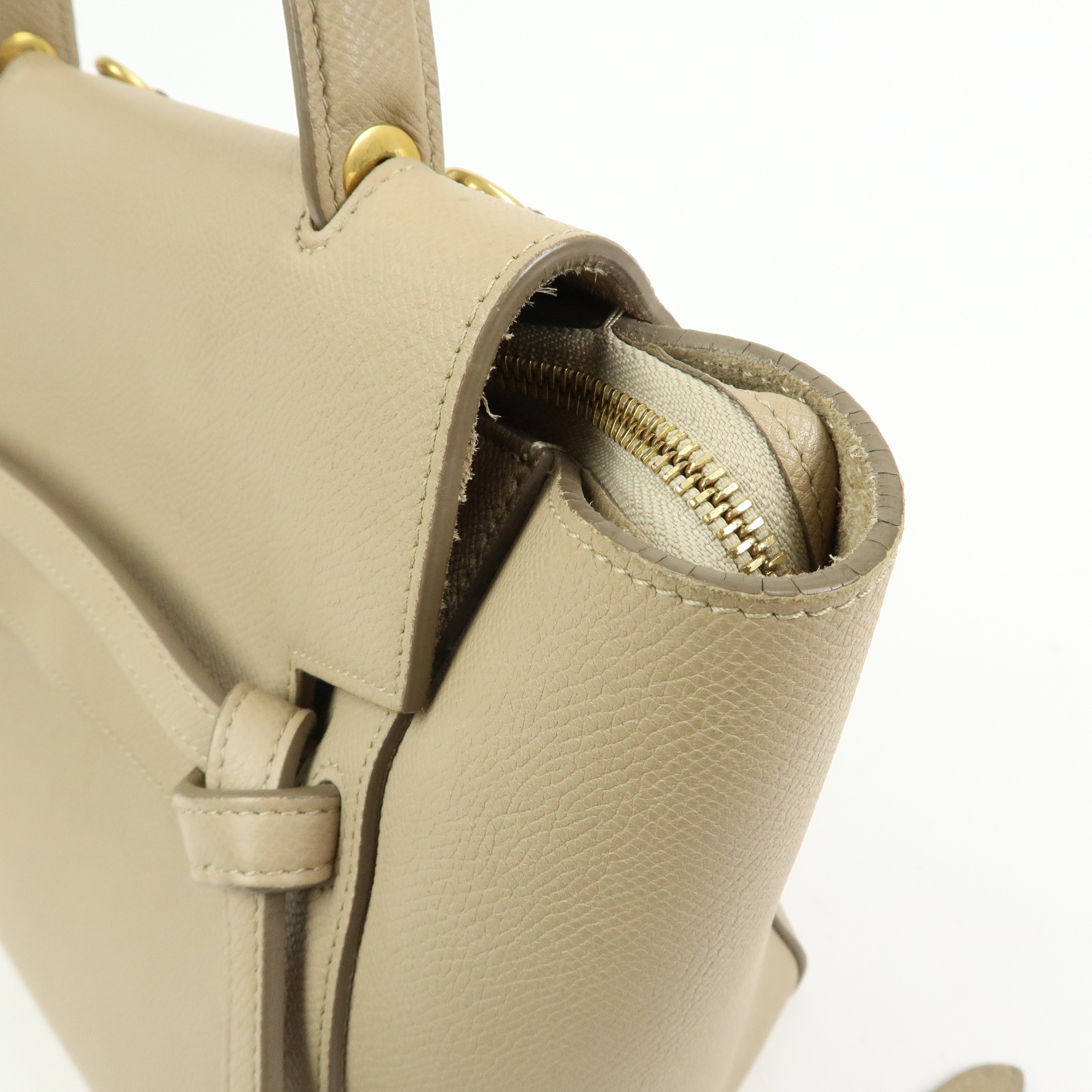 CELINE Belt Bag Leather 2WAY Bag Hand Bag Shoulder Bag Greige