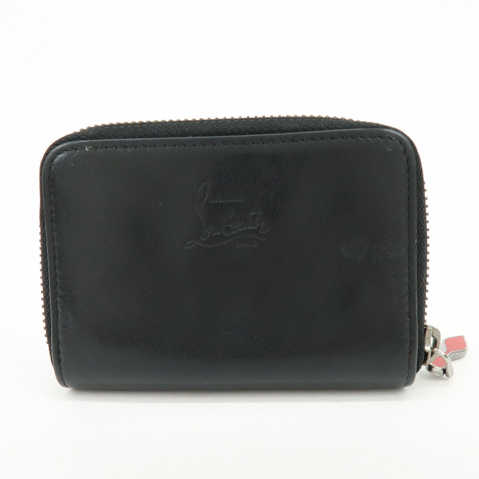 Christian Louboutin Studs Leather Round Zippy Compact Wallet Black