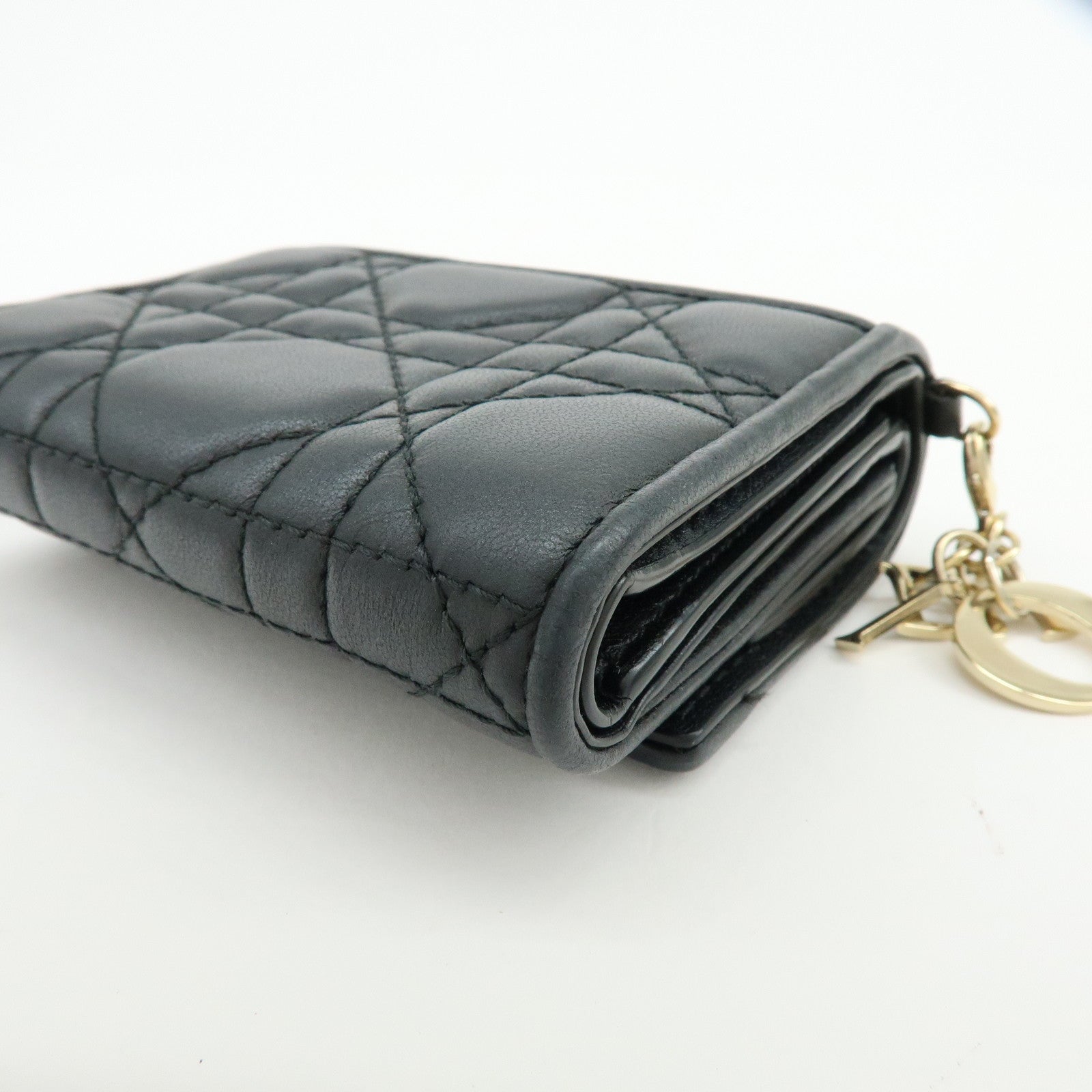 Christian Dior Cannage Leather Bi-fold Compact Wallet Black