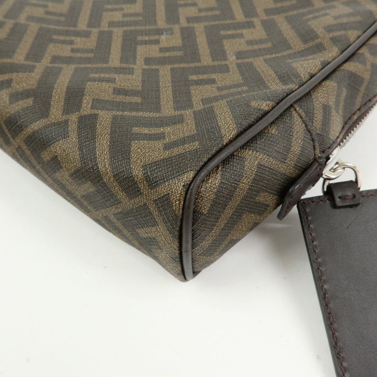 FENDI ZUCCA PVC Leather Clutch Bag Pouch Brown Black 7N0116