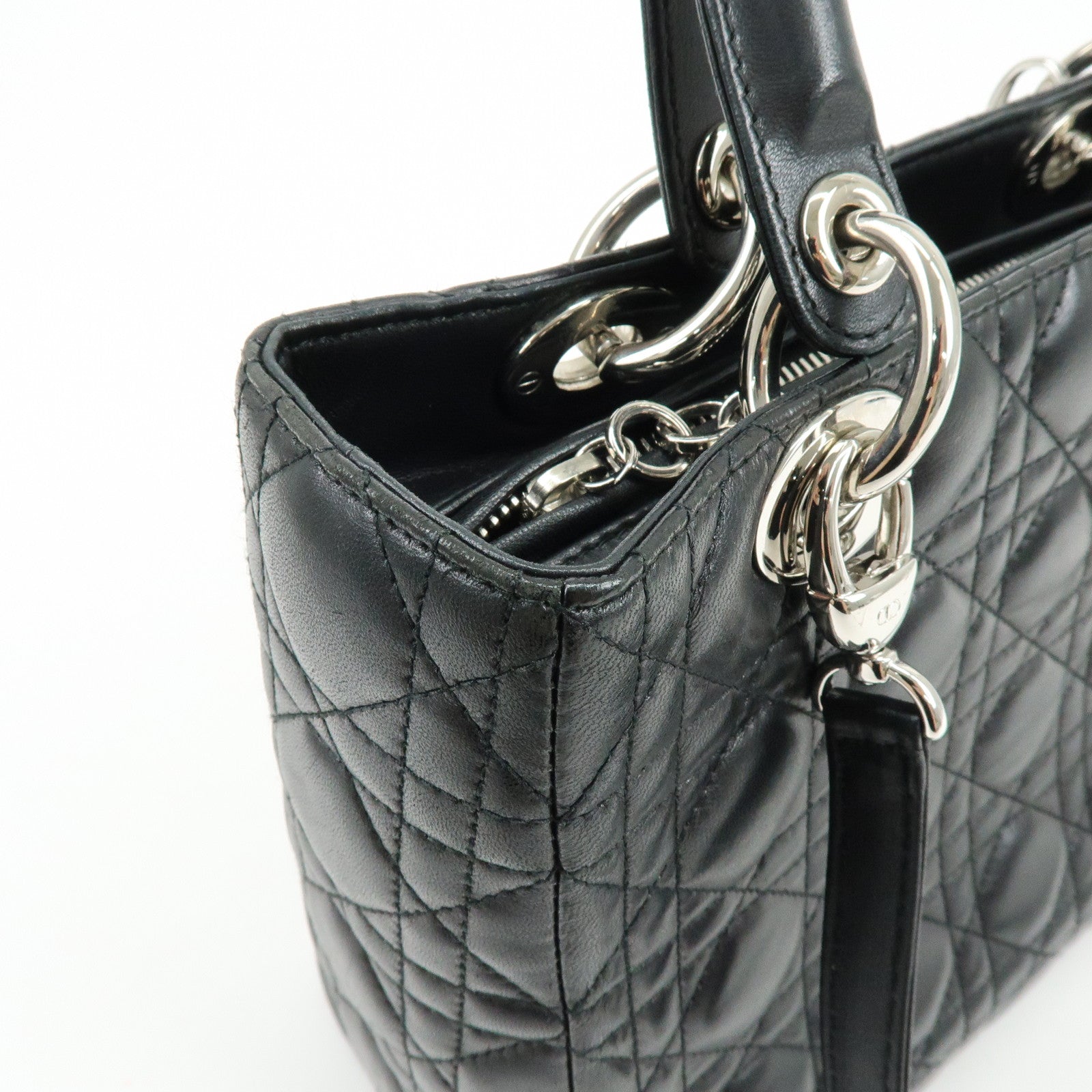 Christian Dior Lady Dior Cannage Leather 2Way Hand Shoulder Bag Black