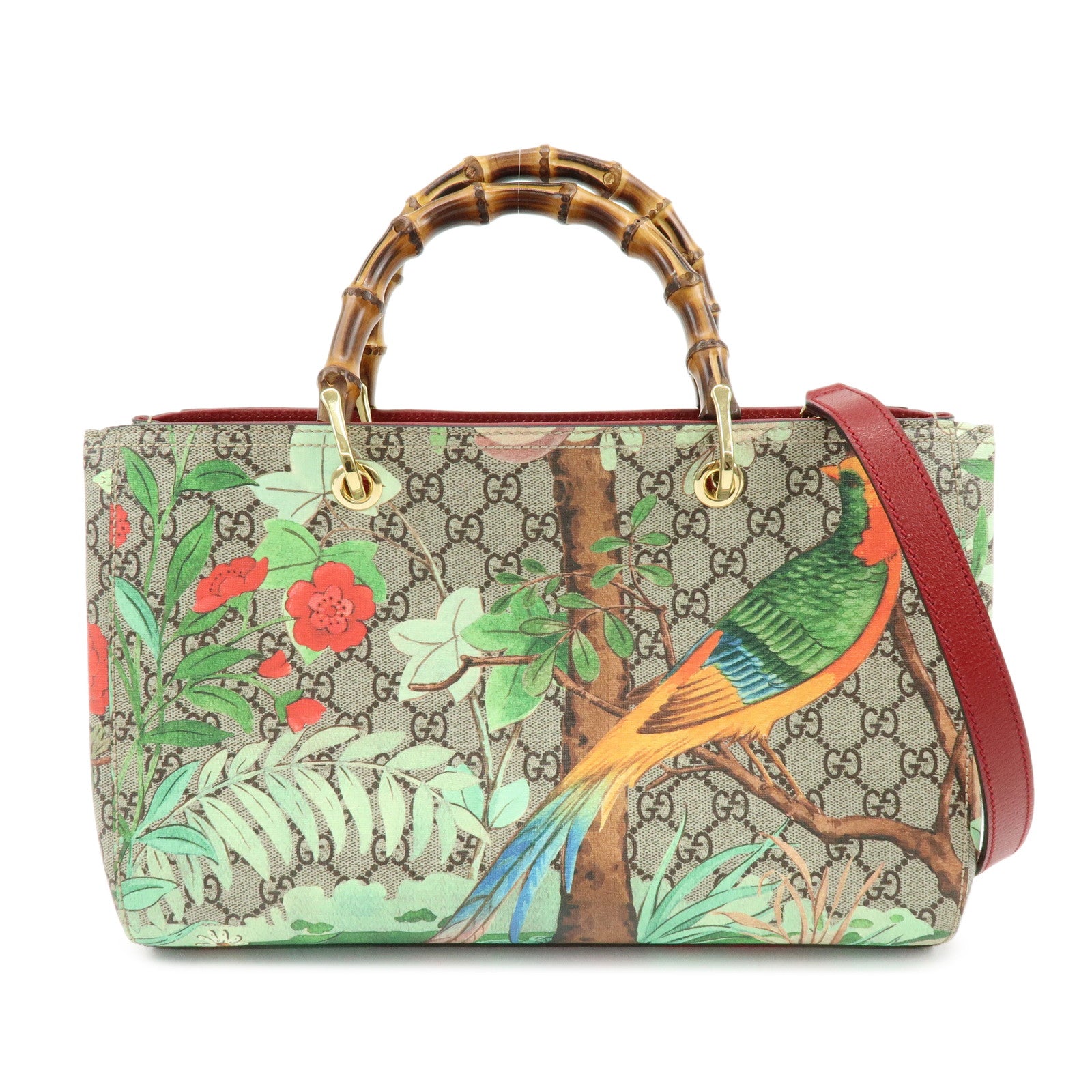 GUCCI Tian Bamboo Shopper Medium GG Supreme Leather 2WAY Bag 323660