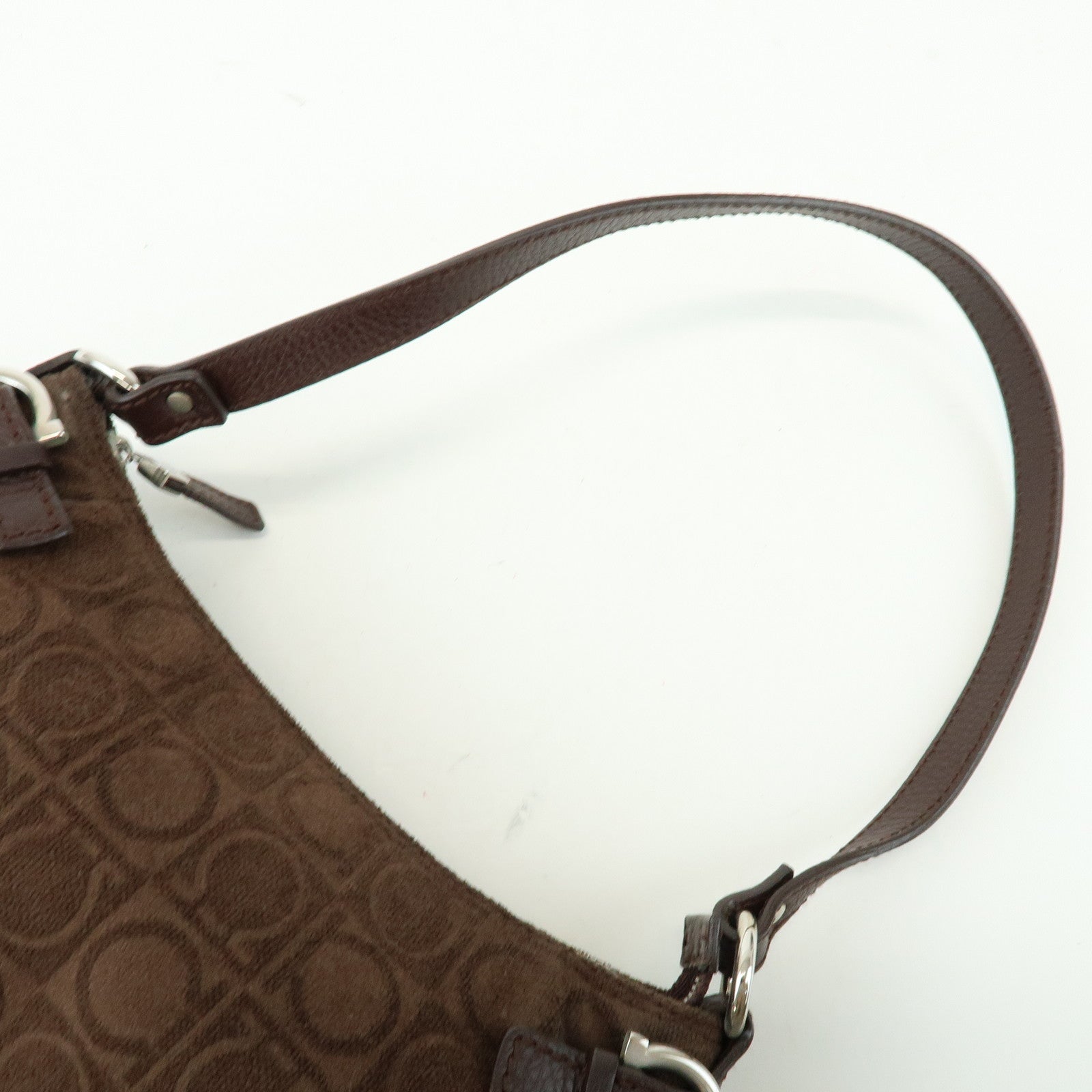 Ferragamo Gancini Pile Leather Shoulder Bag Hand Bag Dark Brown