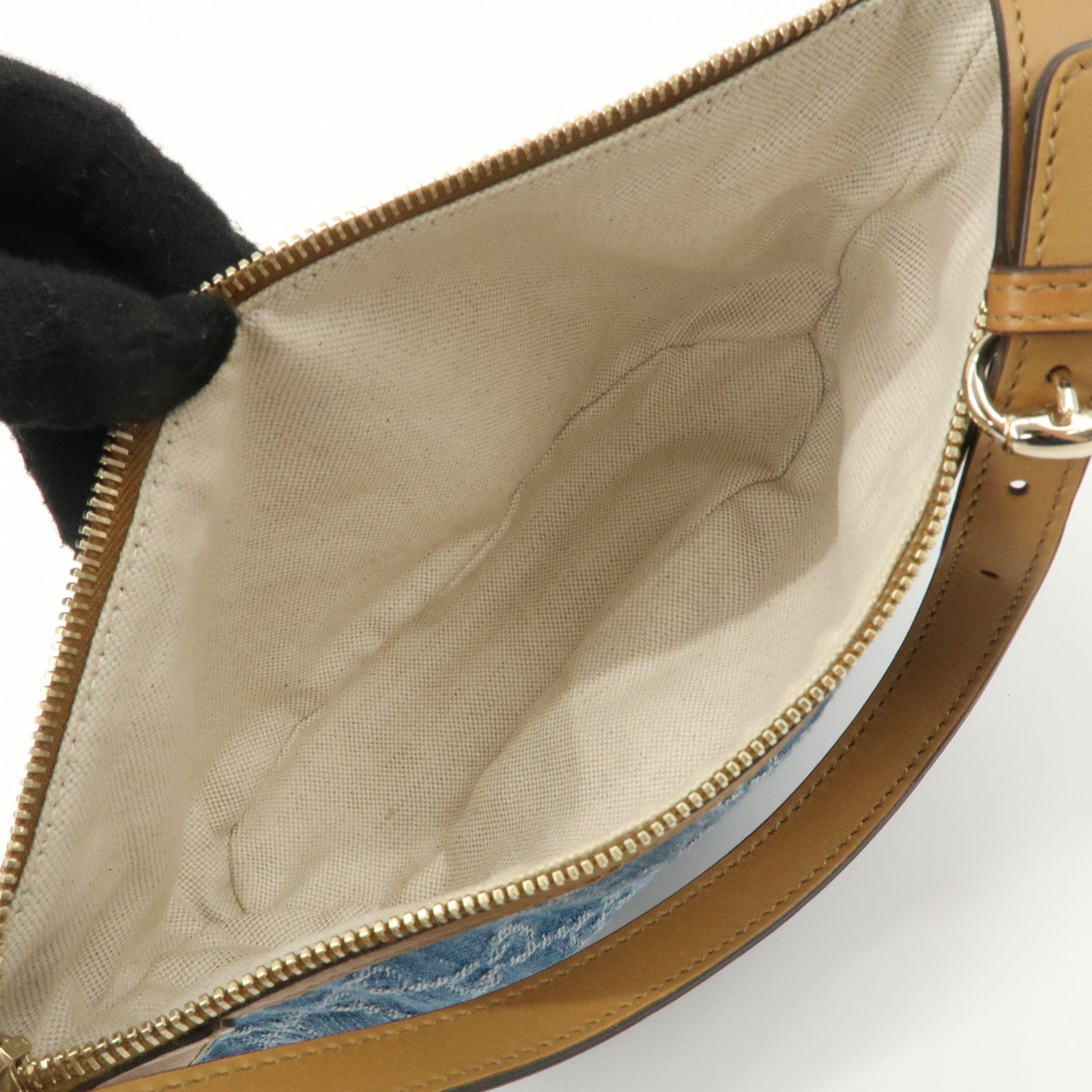 GUCCI GG Denim Leather Accessory Pouch Hand Bag Blue Brown 224093 Used