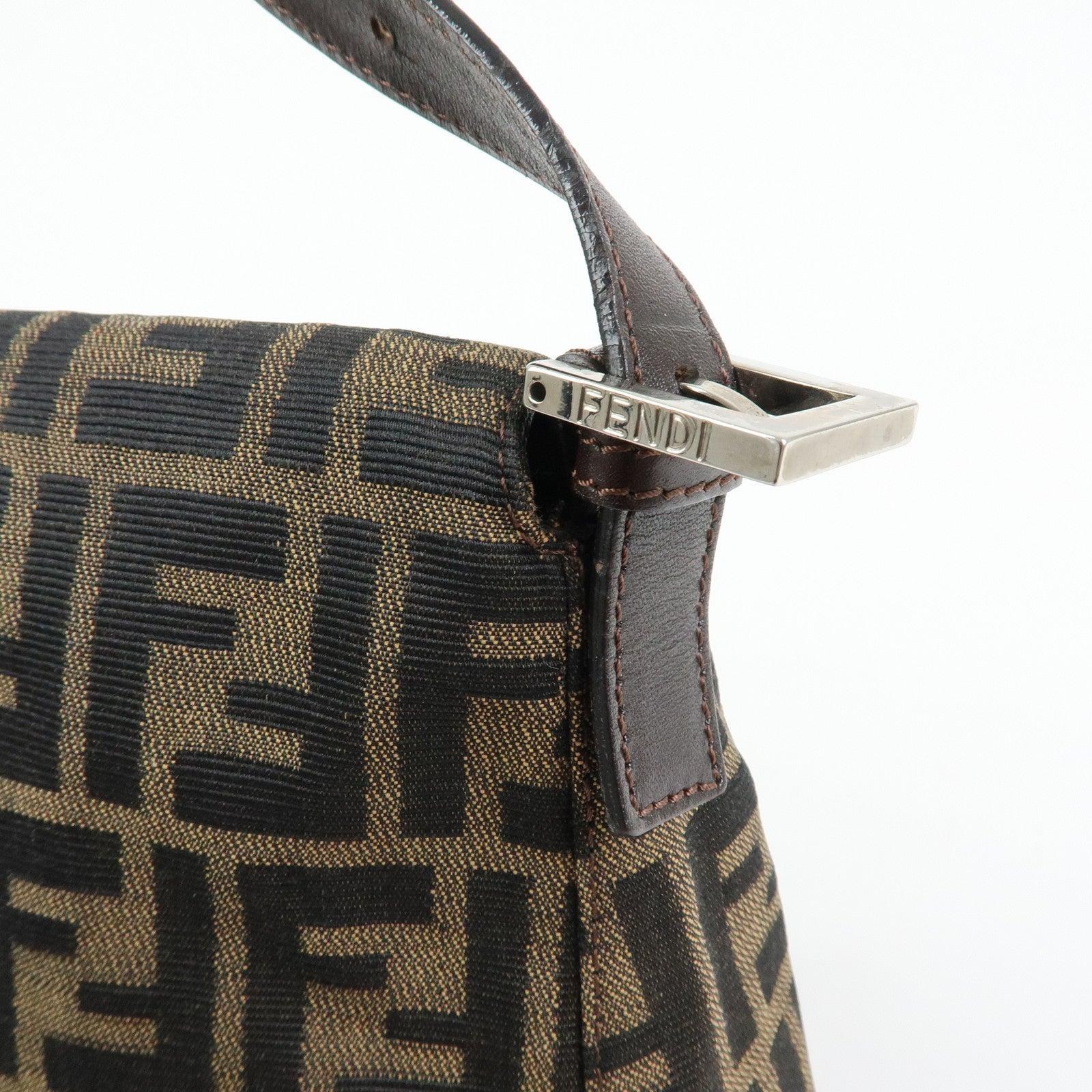 FENDI Mamma Baguette Zucca Canvas Leather Shoulder Bag Brown 26325