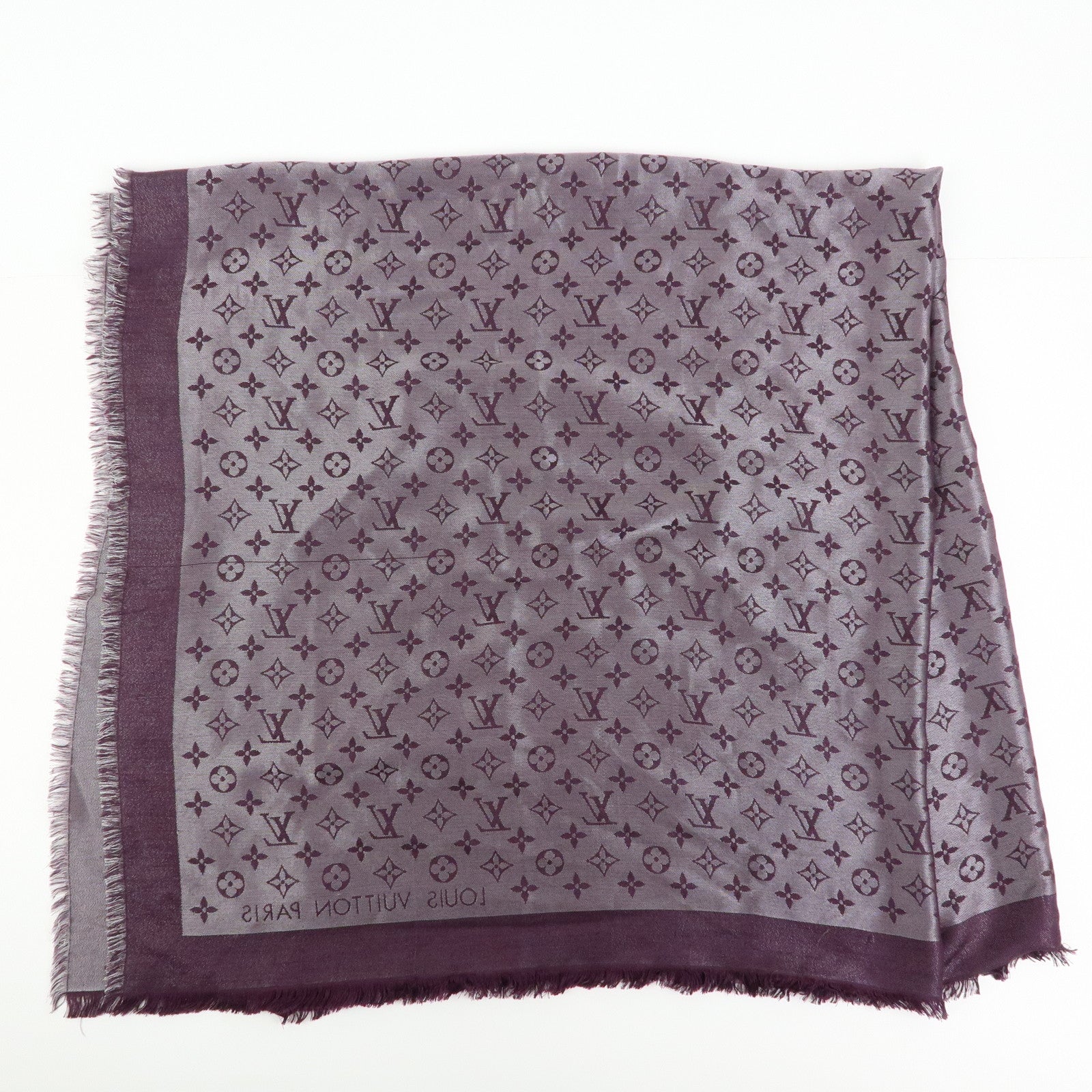 Louis Vuitton Shawl Monogram Silk Rayon Wool Scarf Amarante M75124