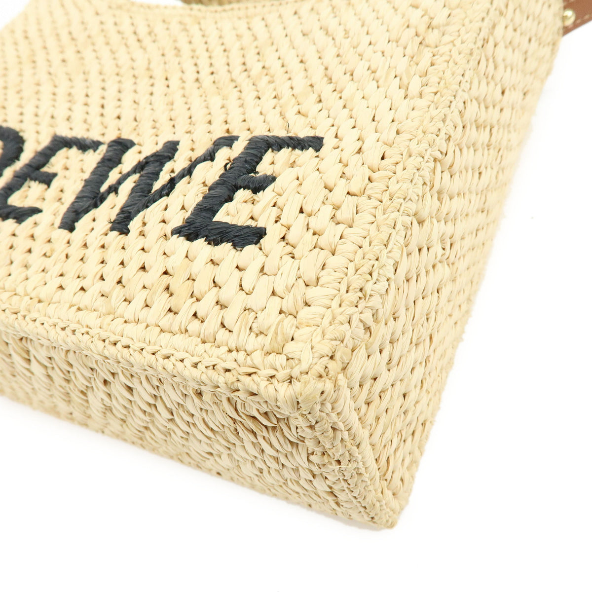 LOEWE Font Tote Small Raffia Leather 2Way Bag Shoulder Bag Natural