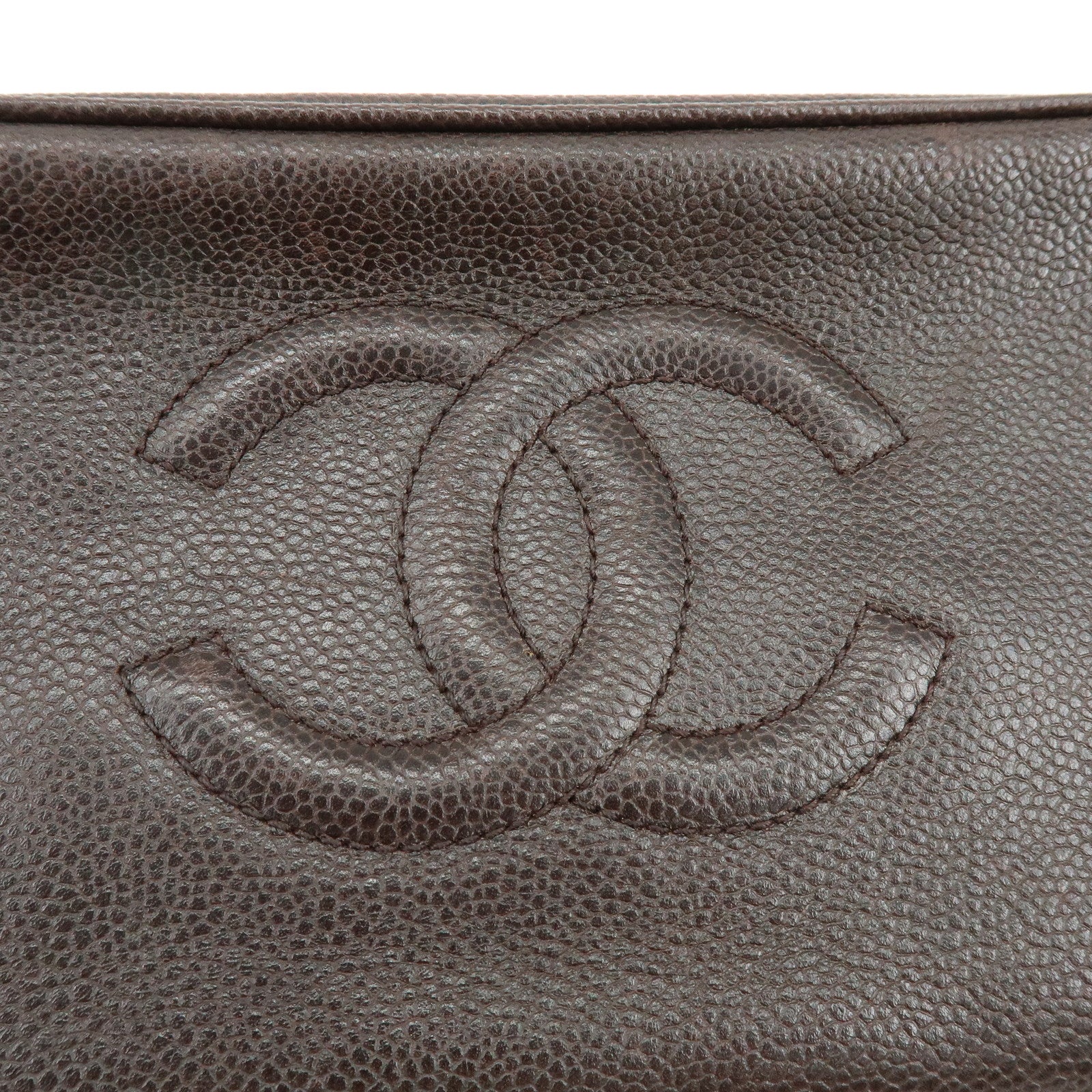 CHANEL COCO Mark Caviarskin Pouch Cosmetic Pouch Dark Brown A01996