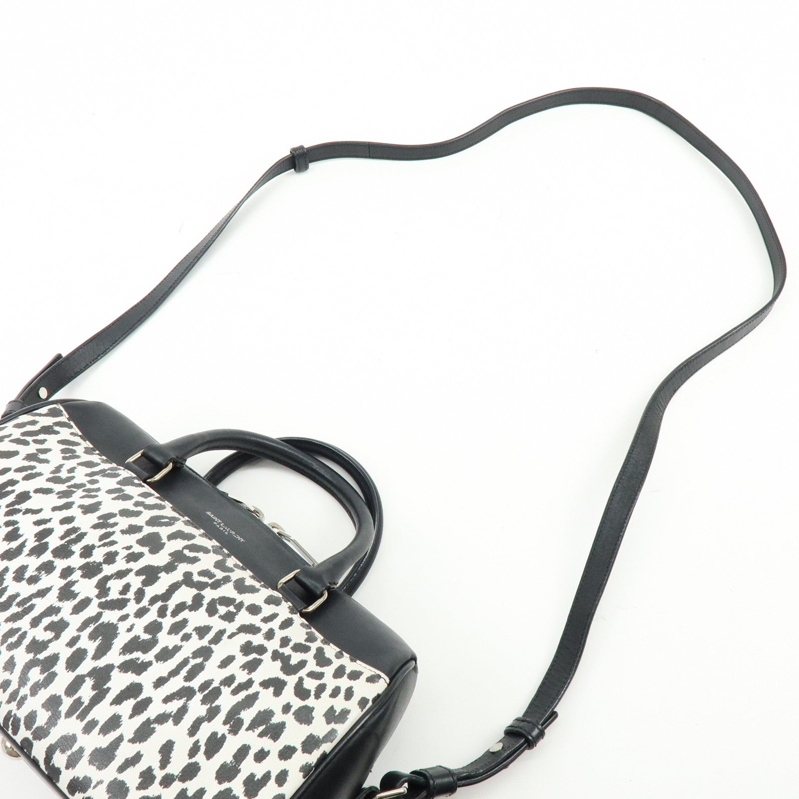 SAINT LAURENT PARIS Baby Duffle Leather 2Way Bag Leopard Black 330958