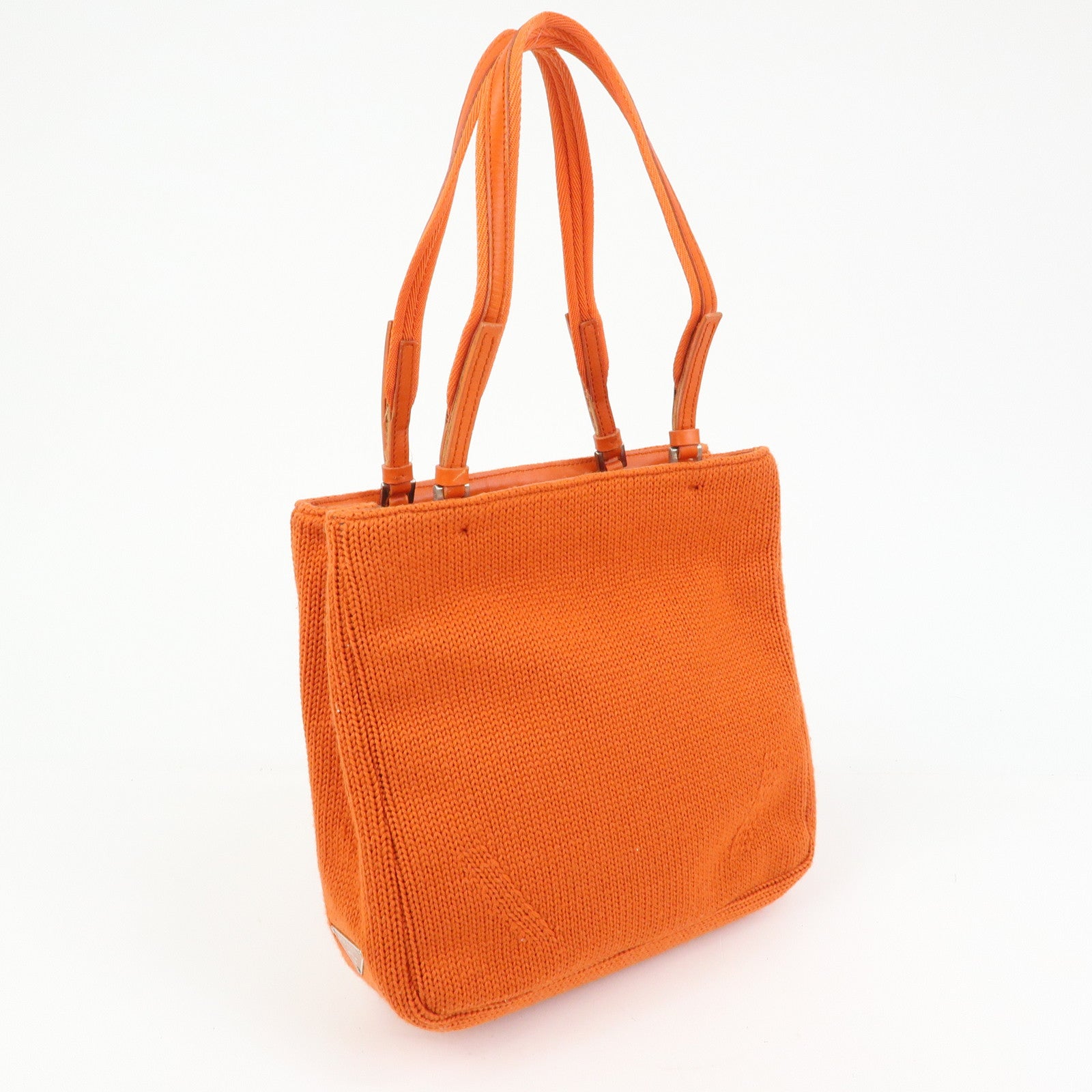 PRADA Triangle Log Wool Leather Hand Bag Shoulder Bag Orange