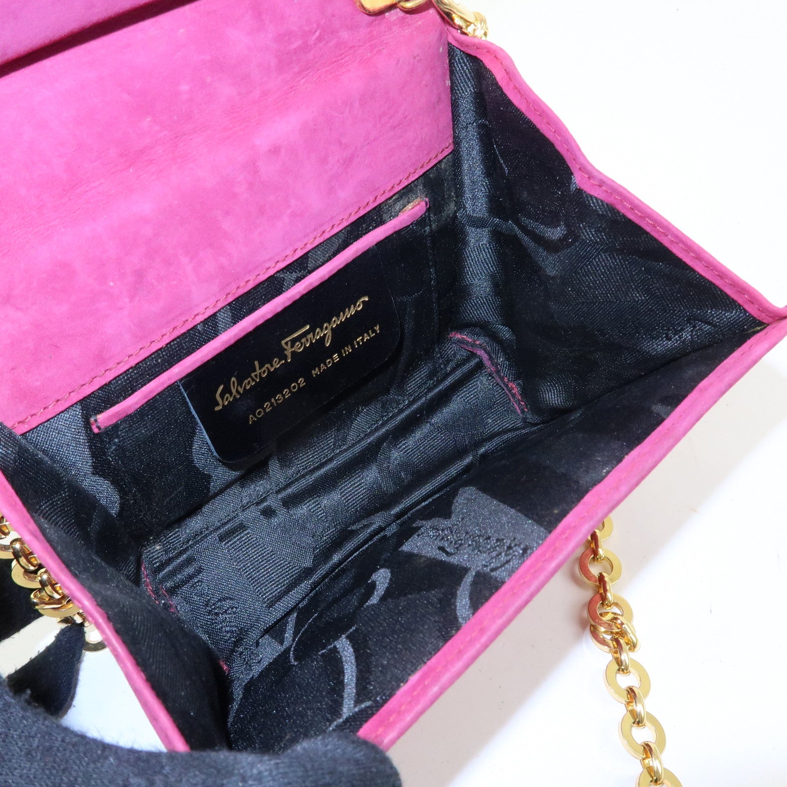 Ferragamo Varra Ribbon Suede 3Way Bag Chain Shoulder Bag Purple