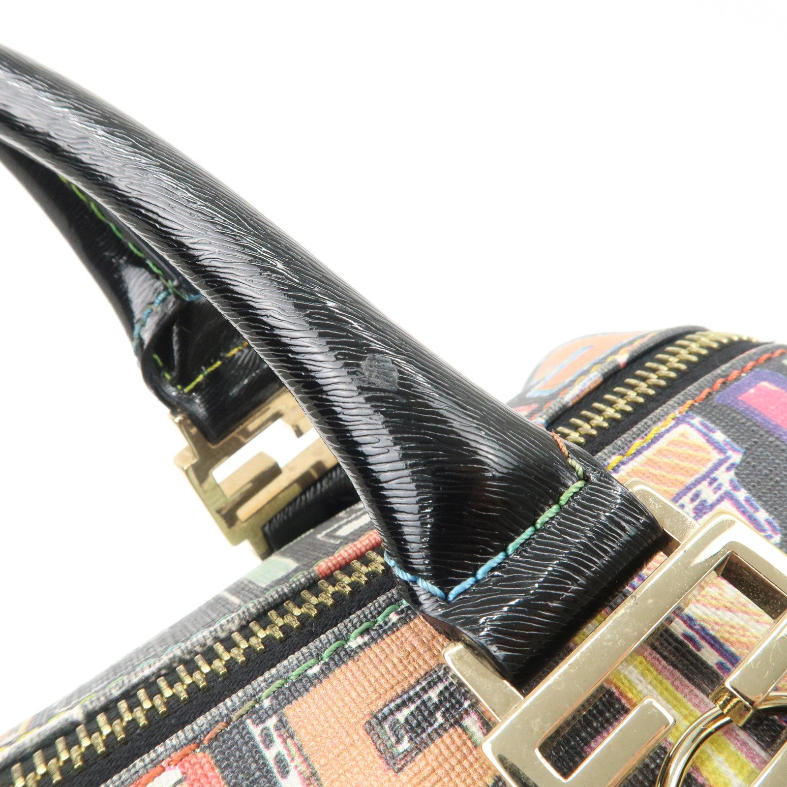 FENDI Zucca PVC Leather Mini Boston Bag Hand Bag Multi Color 8BL068 Used