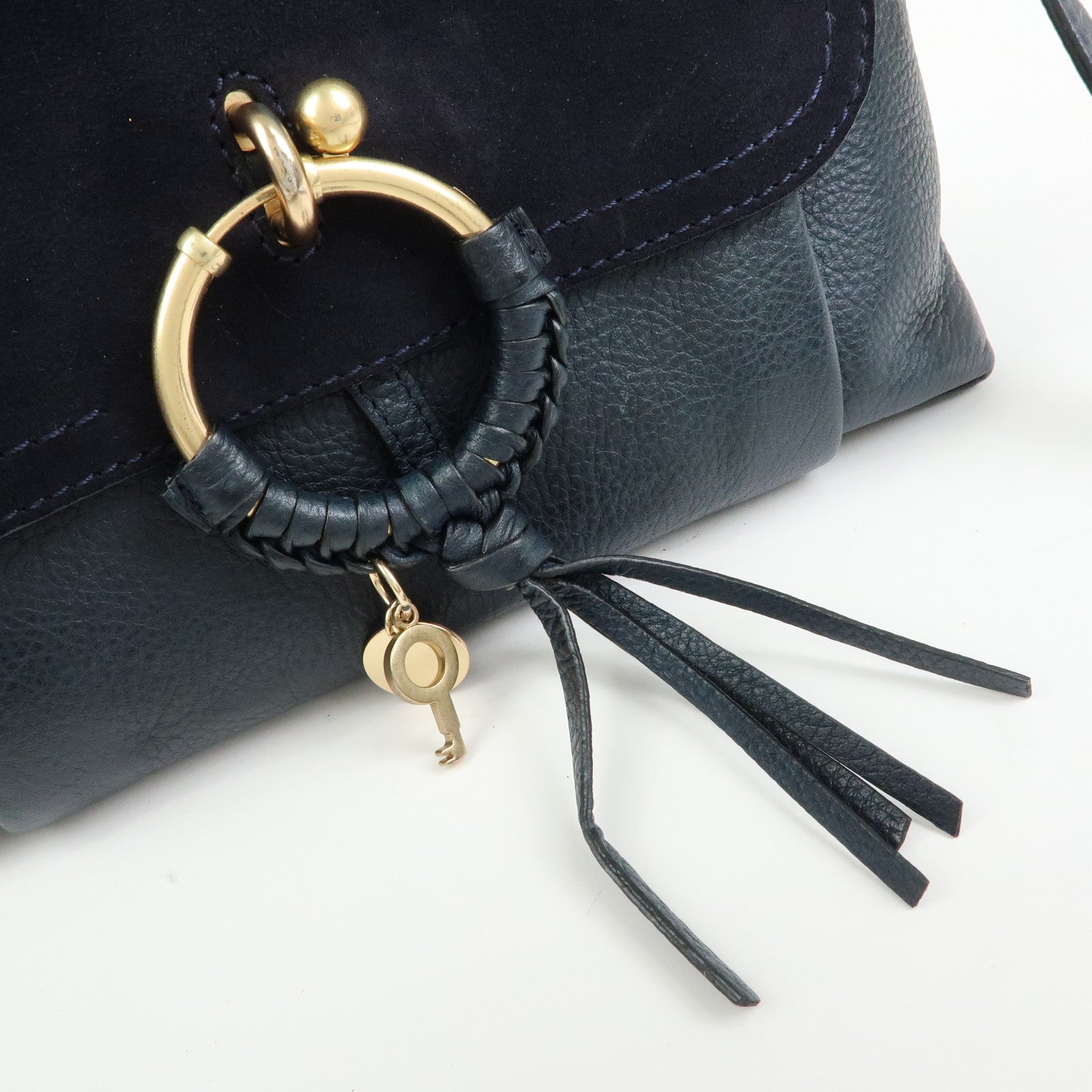 Chloe See by Chloe Joan Leather Suede 2Way Shoulder Bag Dark Navy