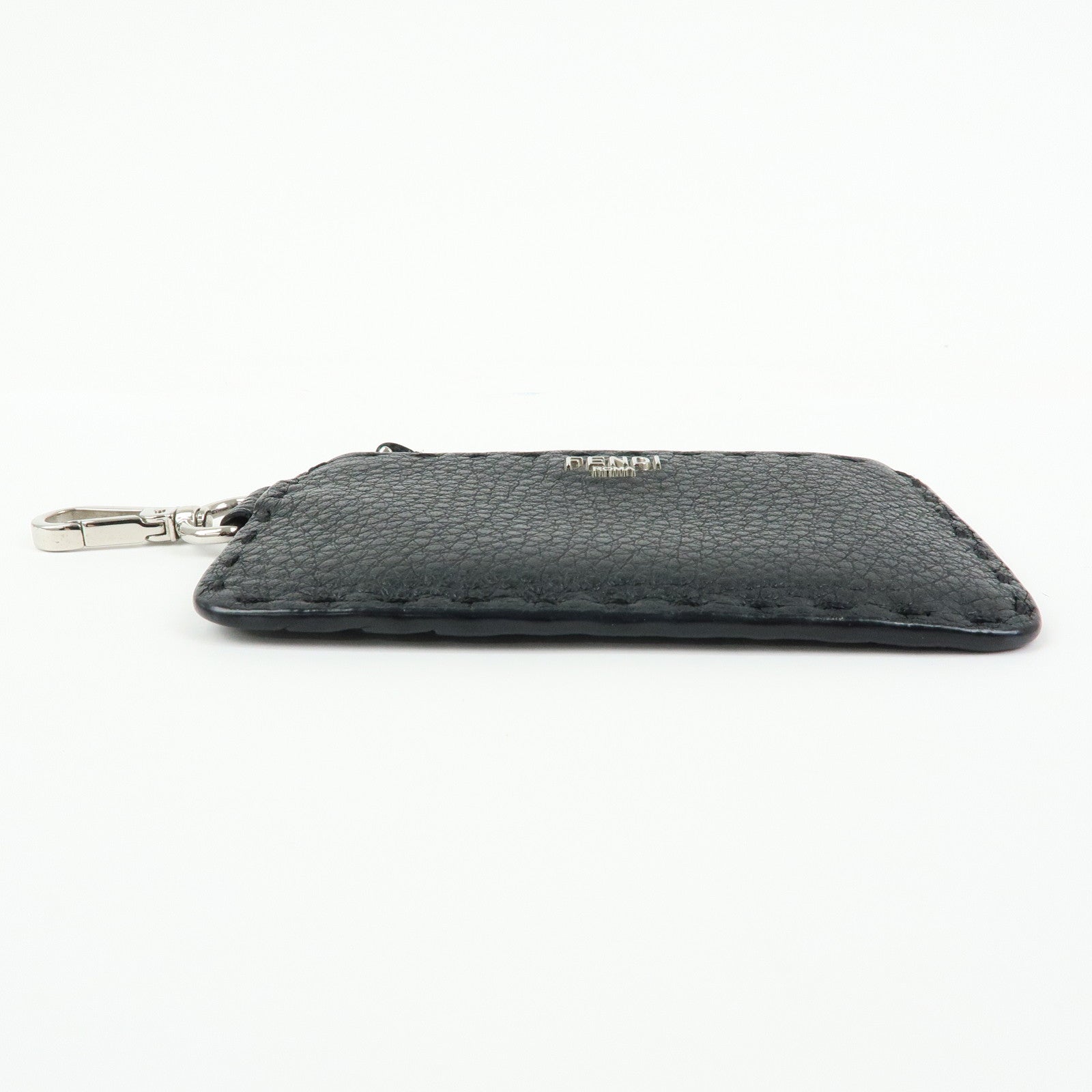 FENDI Selleria Calf Leather Card Case Coin Case Black 7M0343