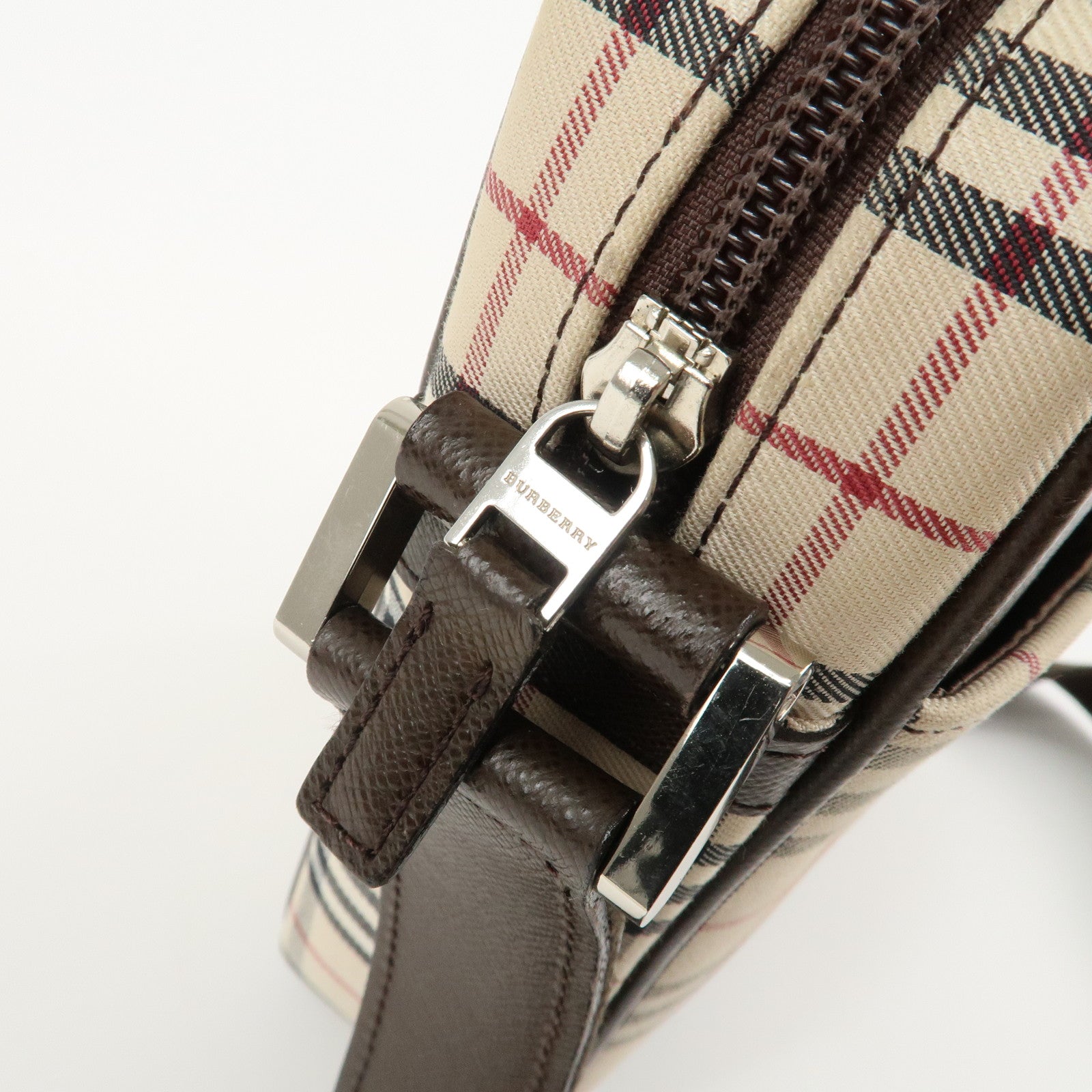 BURBERRY Nova Plaid Canvas Leather Shoulder Bag Crossbody Bag Brown Used