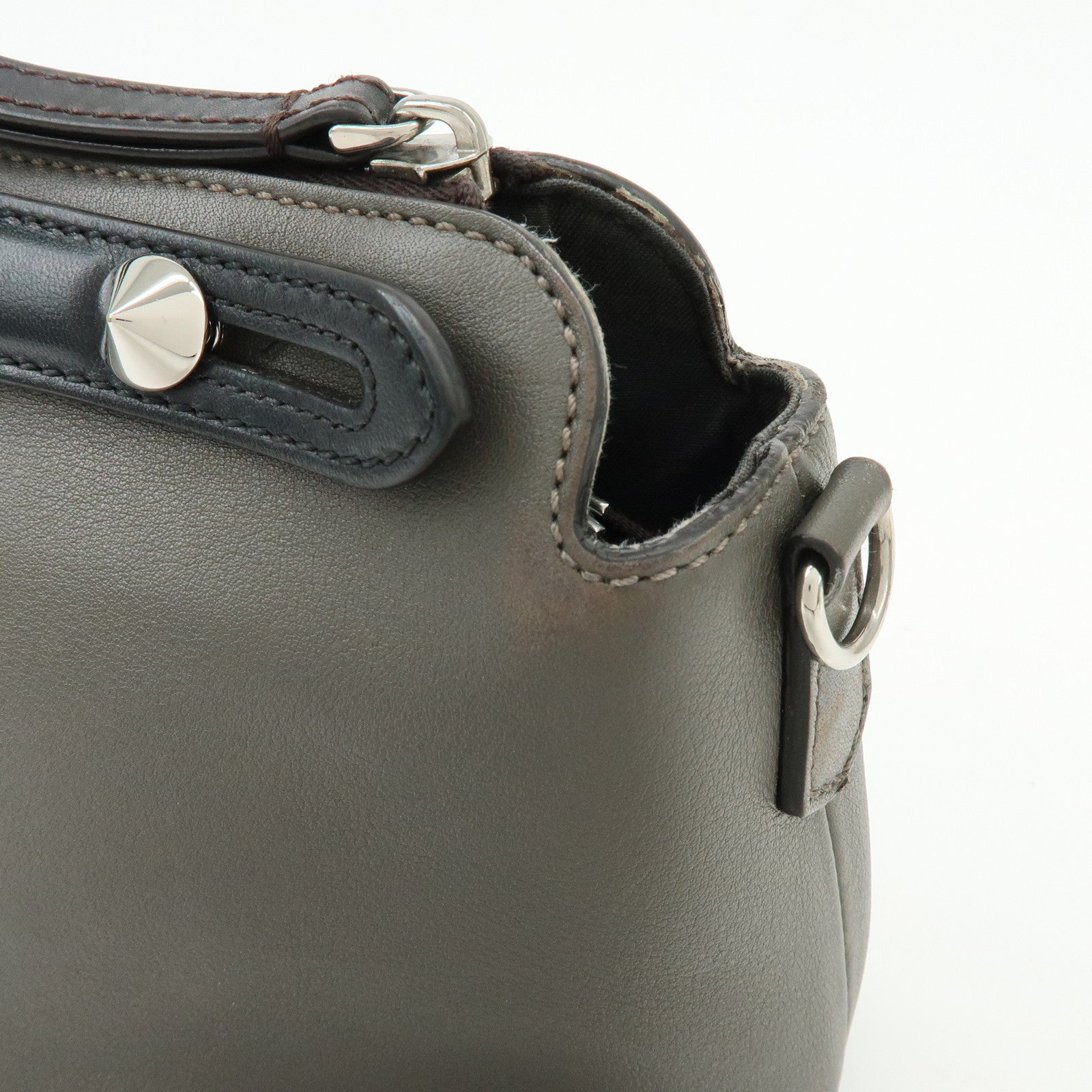 FENDI By The Way Medium 2Way Bag Hand Bag Shoulder Bag Gray 8BL146