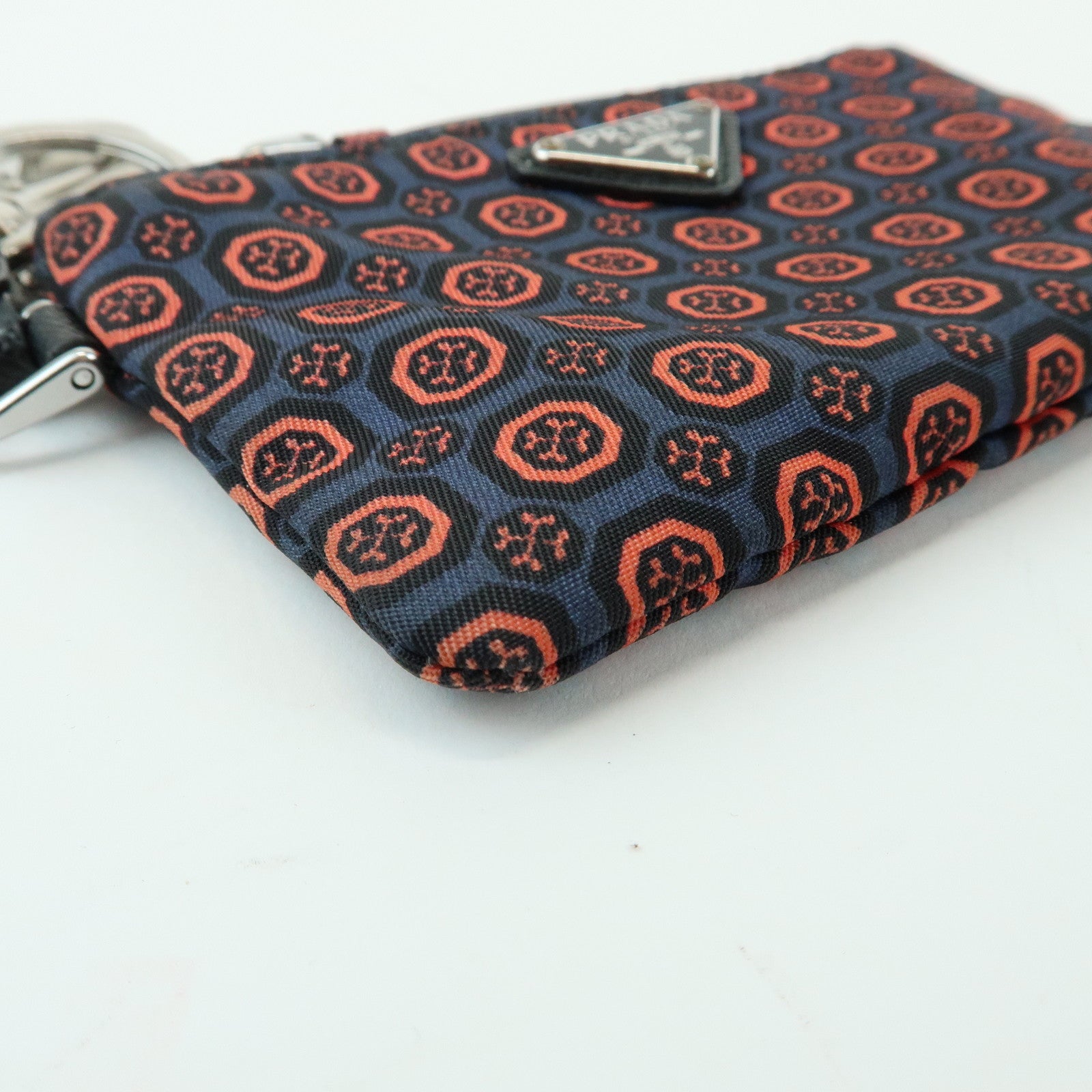 PRADA Triangle Logo Nylon Leather Mini Pouch Key Ring Navy 2TT072