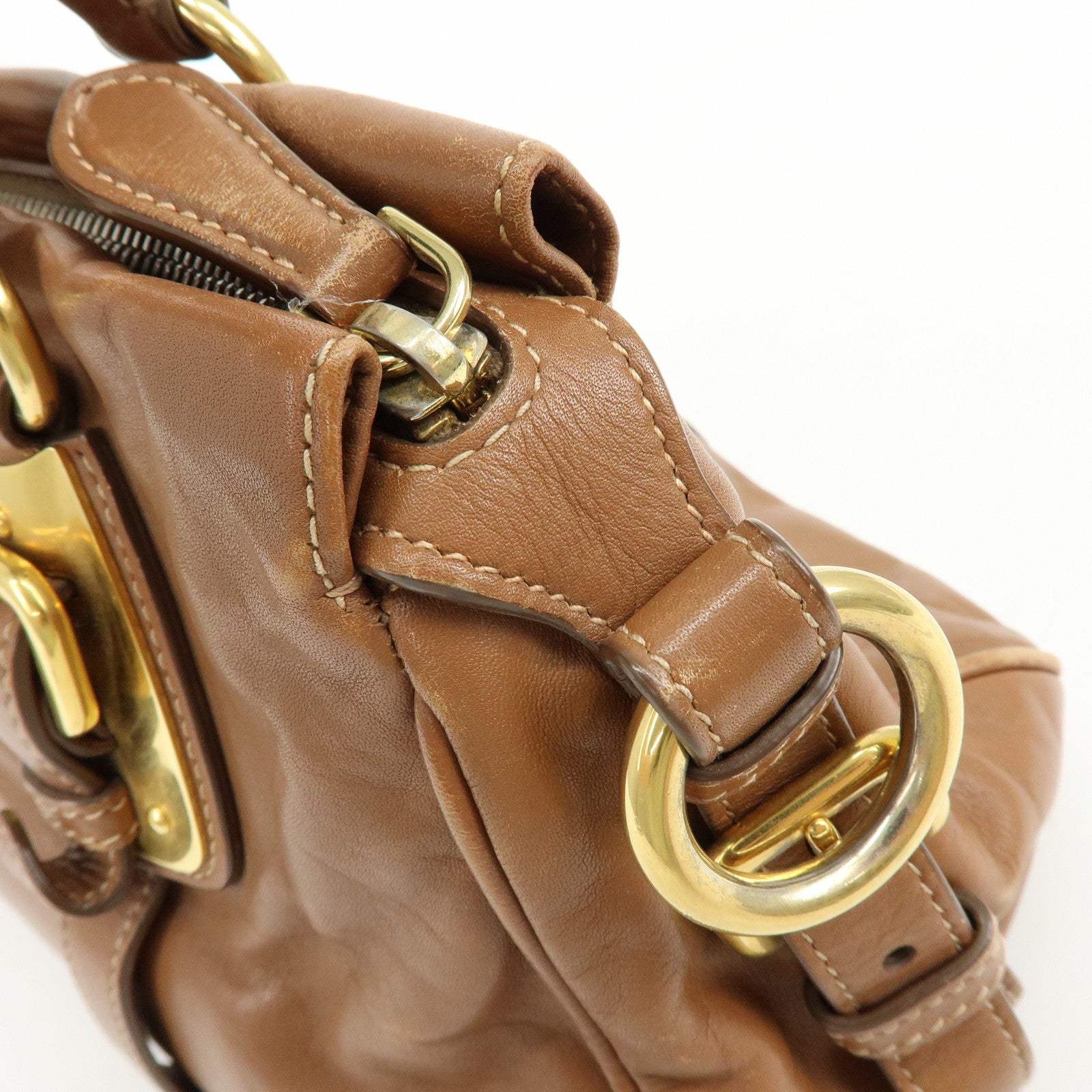 PRADA Leather 2Way Bag Hand Bag Shoulder Bag Brown
