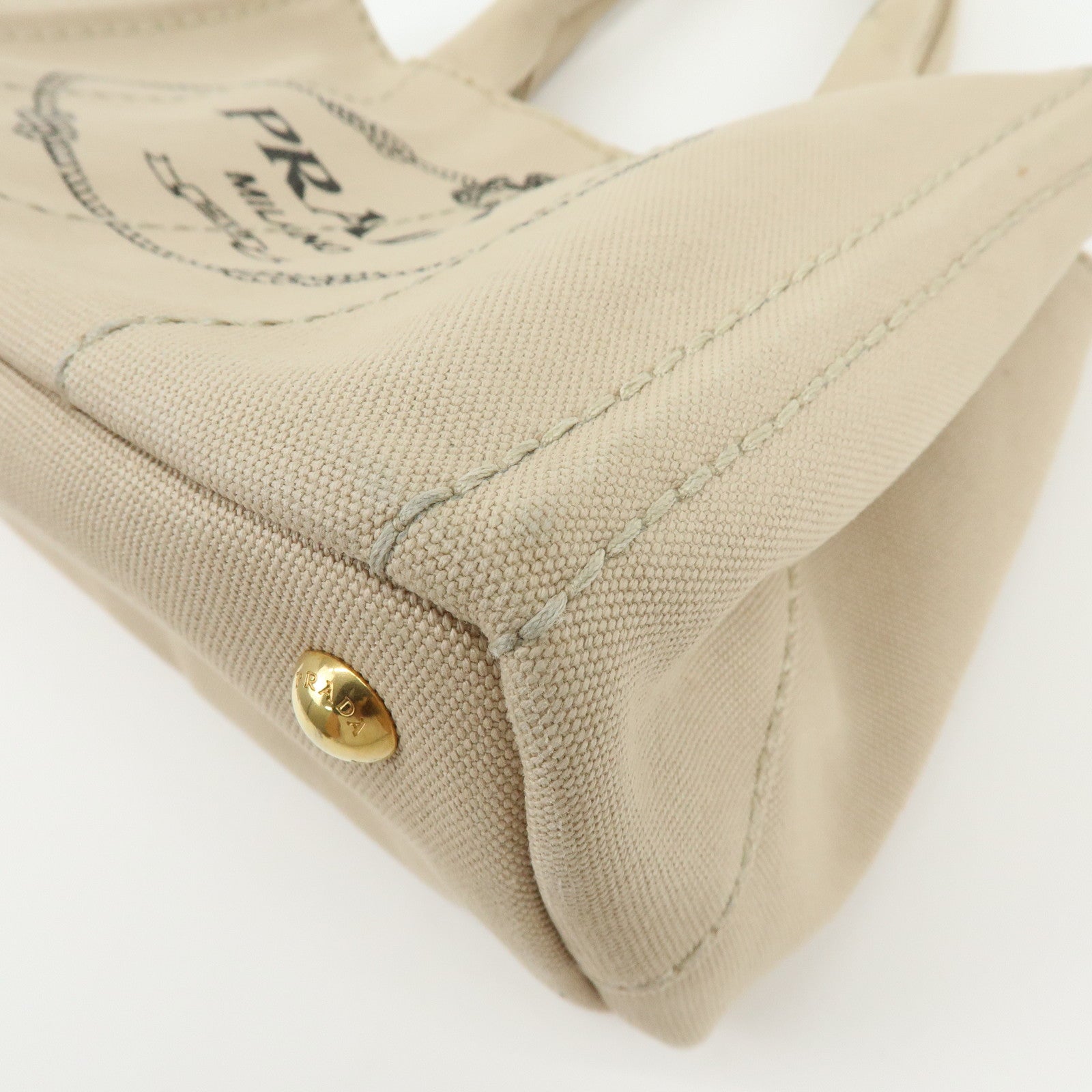 PRADA Triangle Logo Canapa Mini Canvas 2Way Bag Hand Bag Beige 1BG439