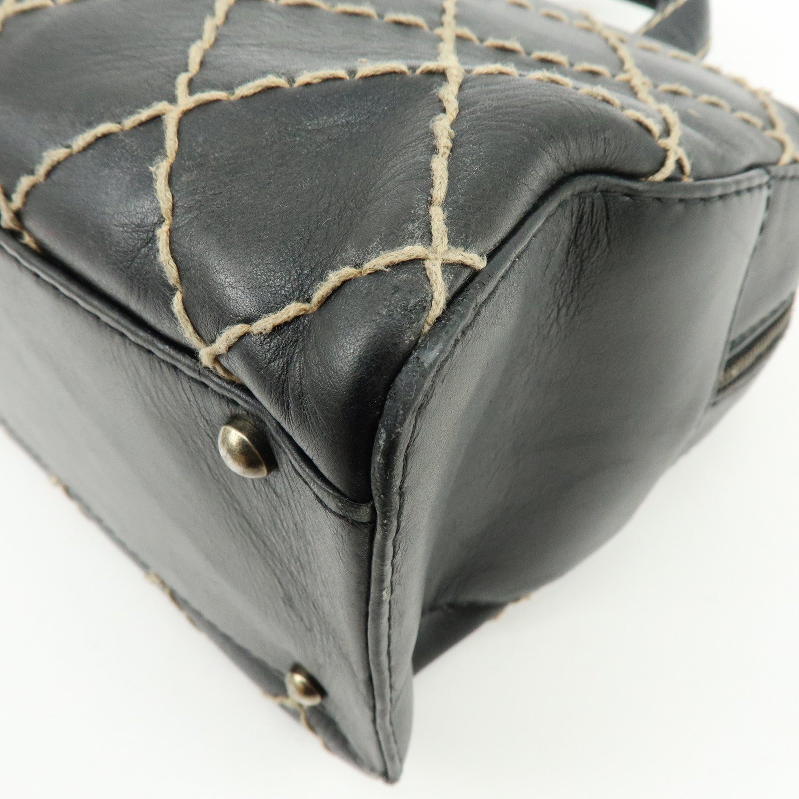CHANEL Wild Stitch COCO Mark Calf Skin Hand Bag Boston Bag Black A14692