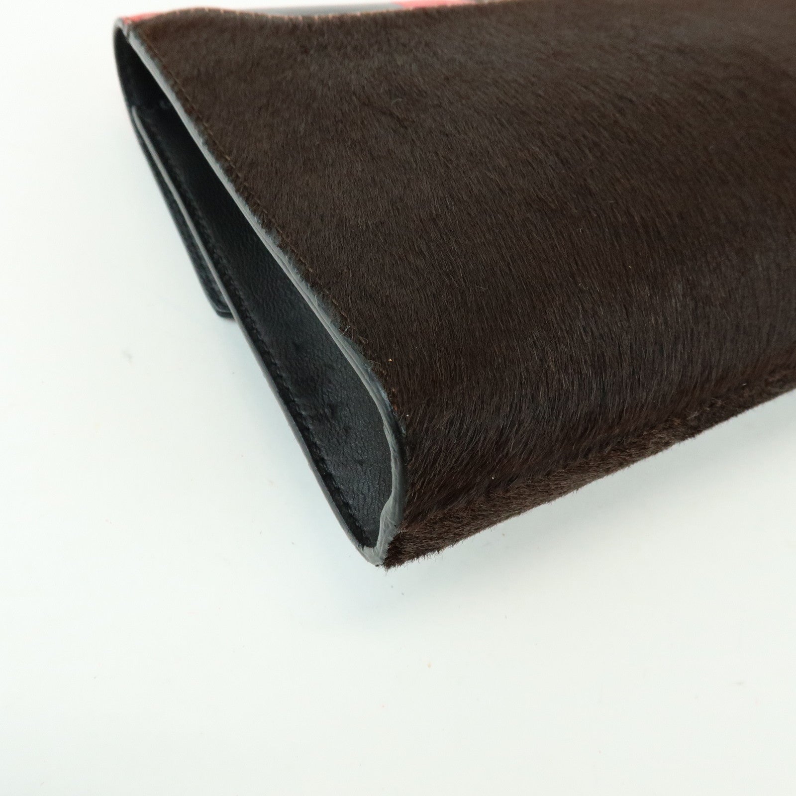 GIVENCHY Pony Hair Leather Clutch Bag Flat Pouch Brown Red TE0142
