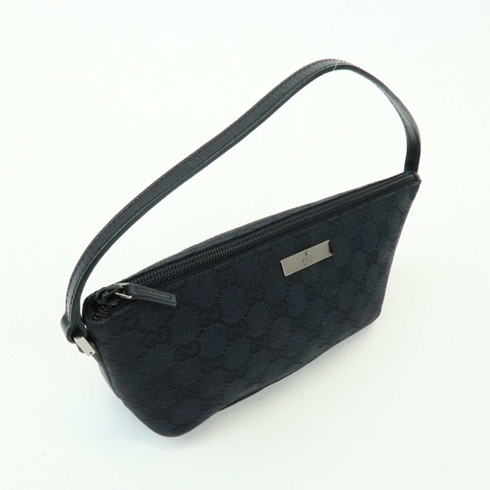 GUCCI Boat Bag GG Canvas Leather Accessory Pouch Hand Bag 07198